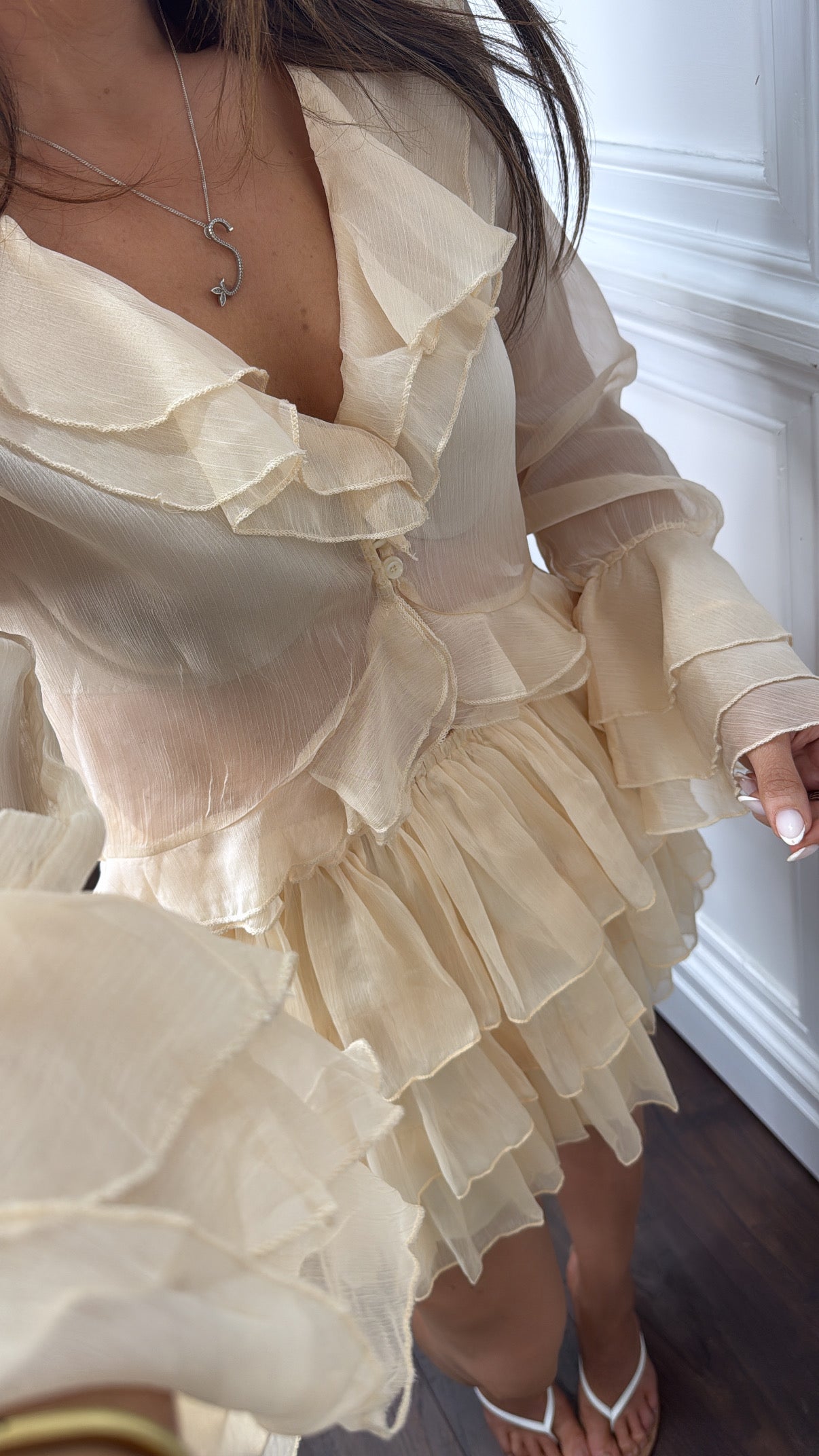 ANNIE apricot chiffon top and skirt co-ord