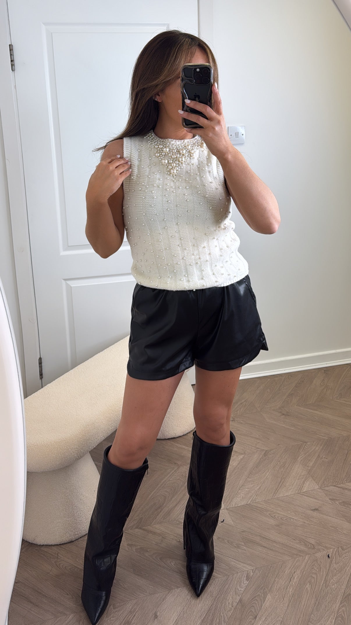 BILLIE cream pearl embellished knitted vest
