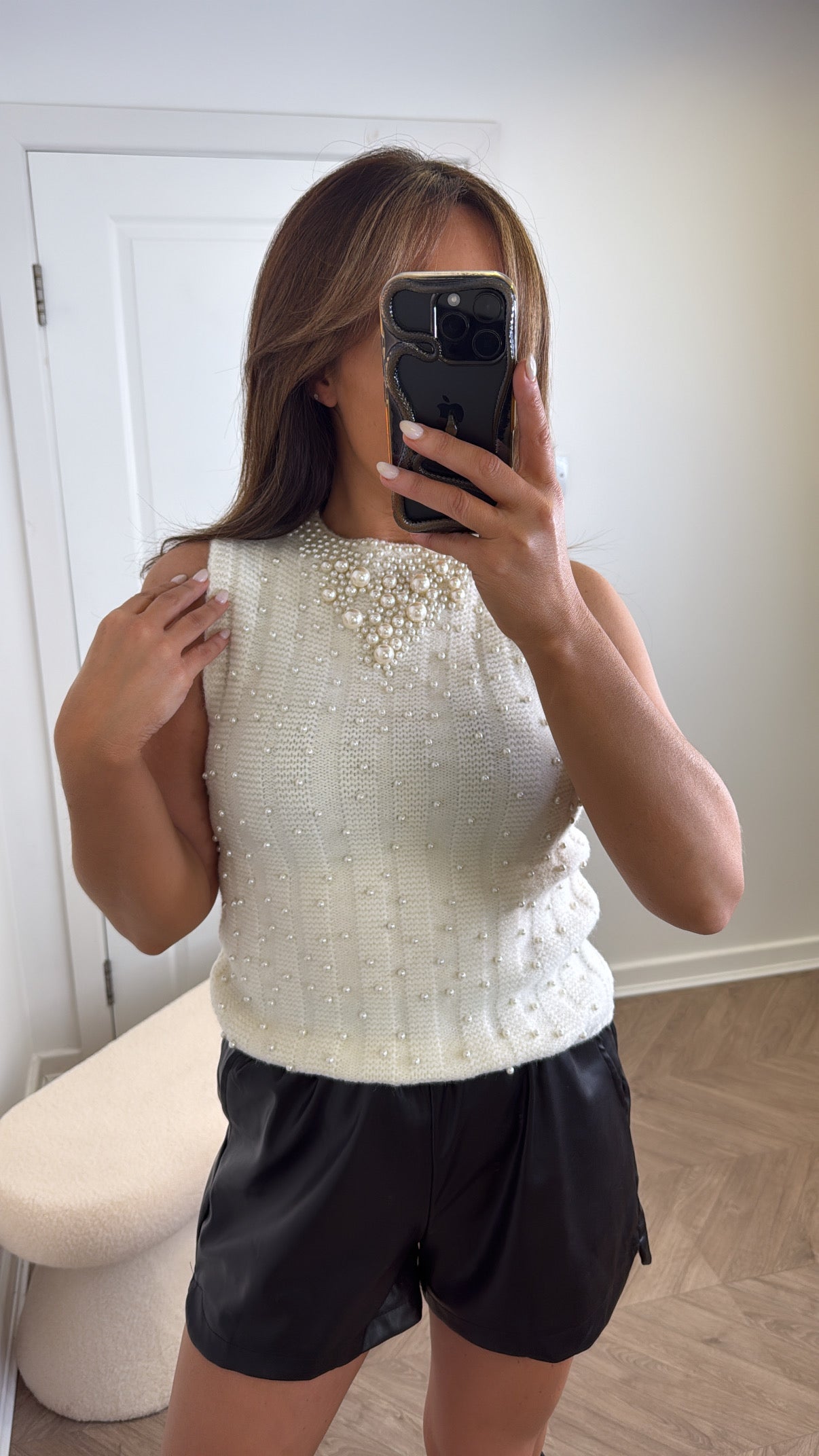 BILLIE cream pearl embellished knitted vest