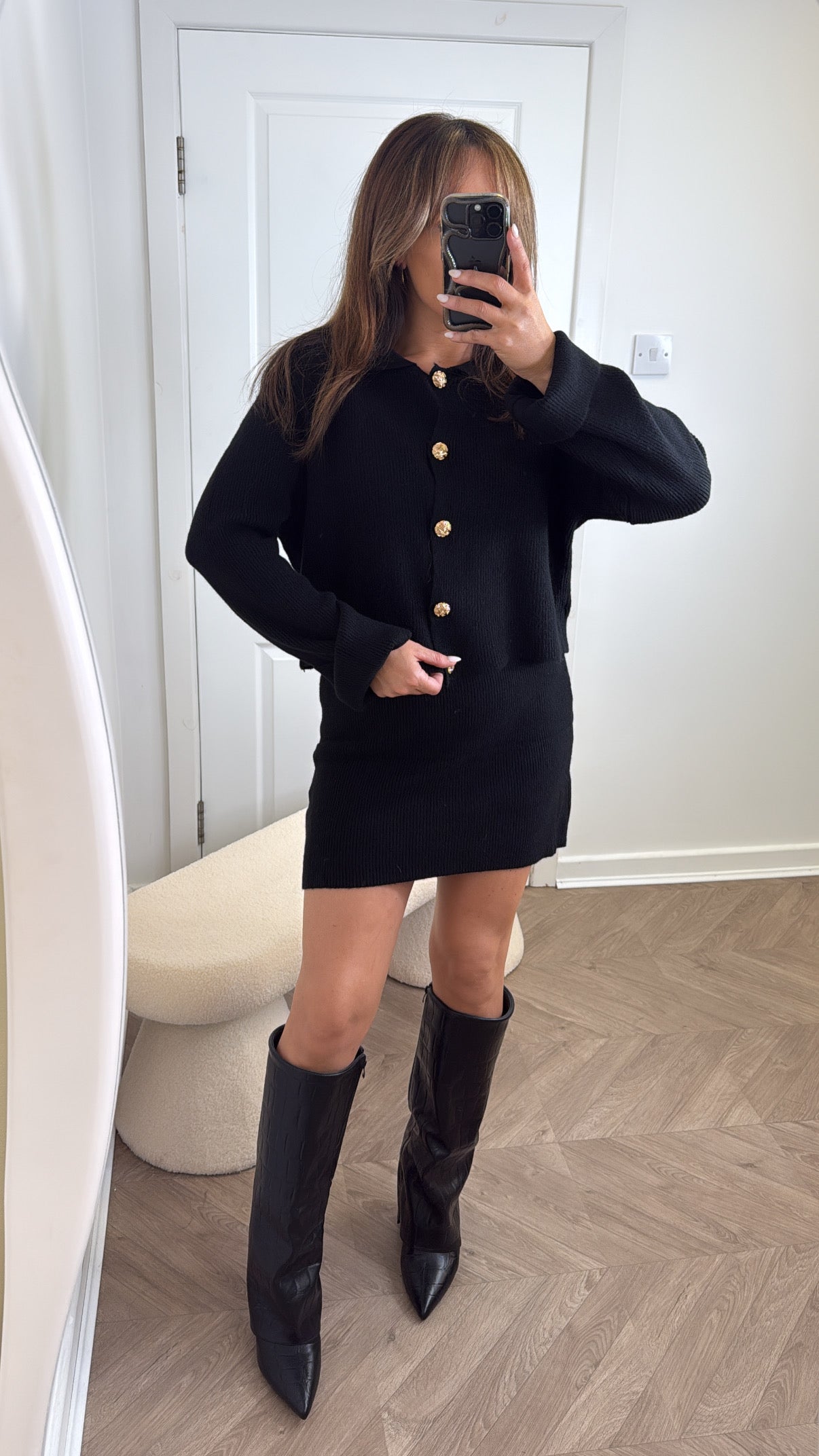 BELLA black knitted cardigan and skirt co-ord