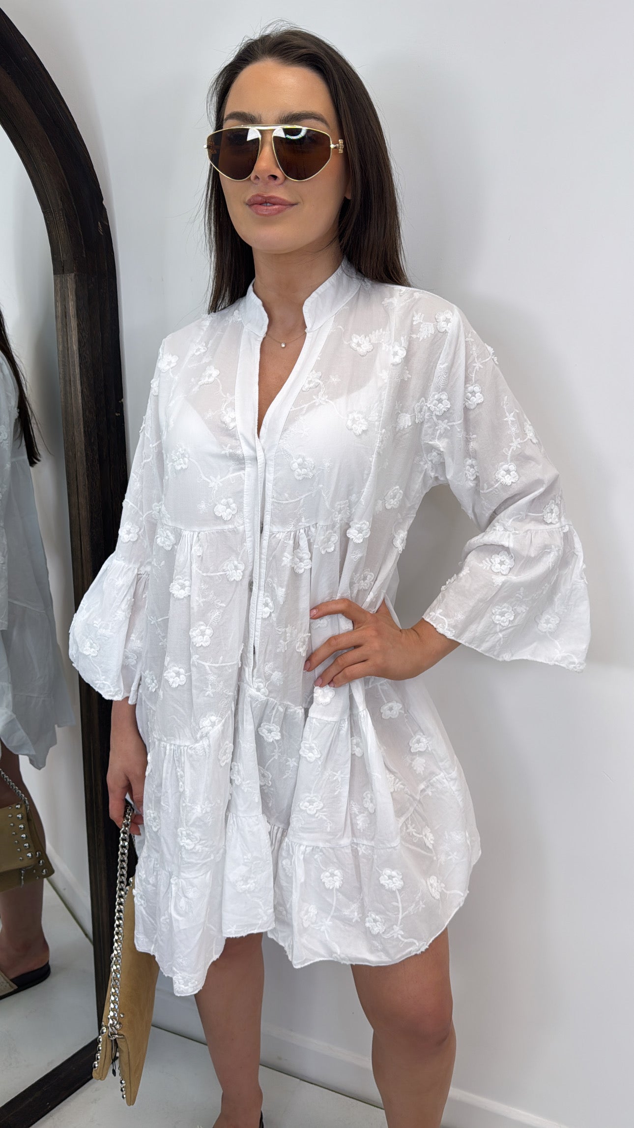 APRIL white embroidered smock dress  The Dressing Room