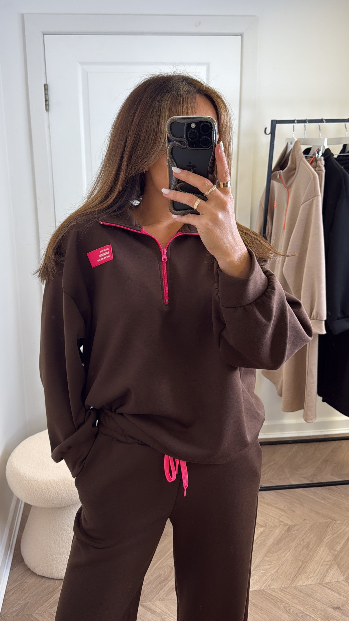 KIT brown super soft sweatshirt lounge set with neon contrast