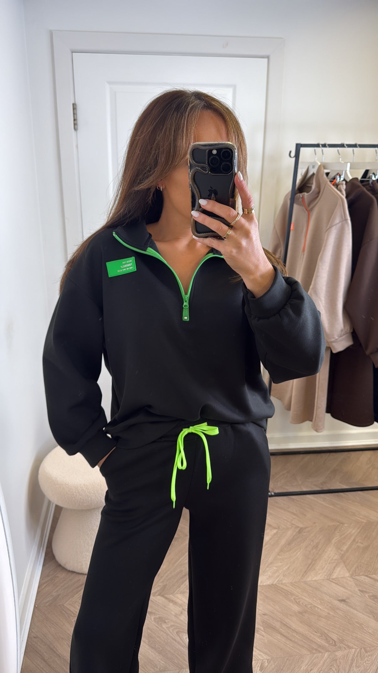 KIT black super soft sweatshirt lounge set with neon contrast