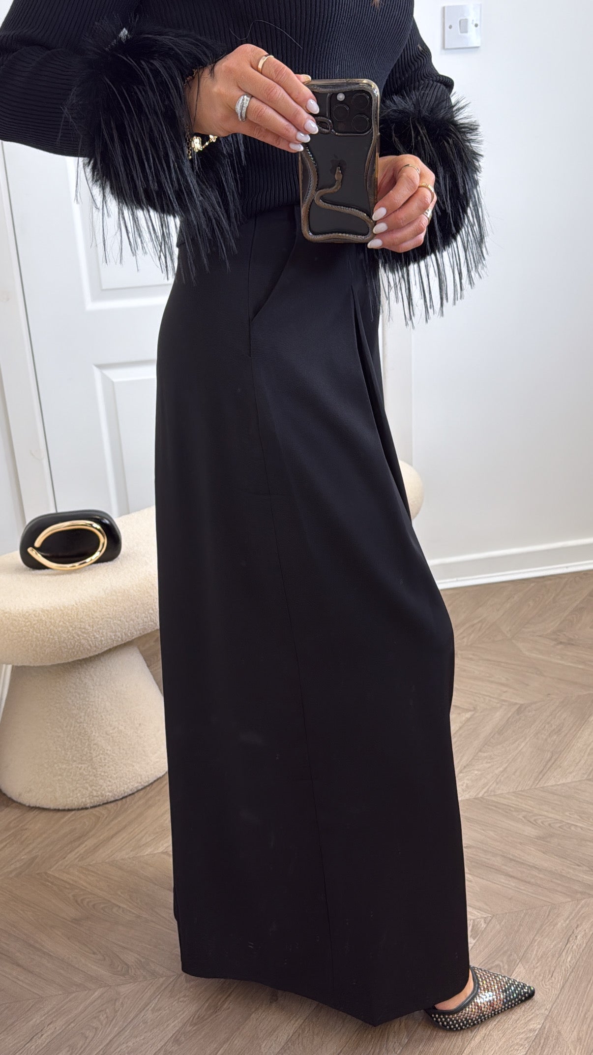 CORA black high waist wide leg trousers