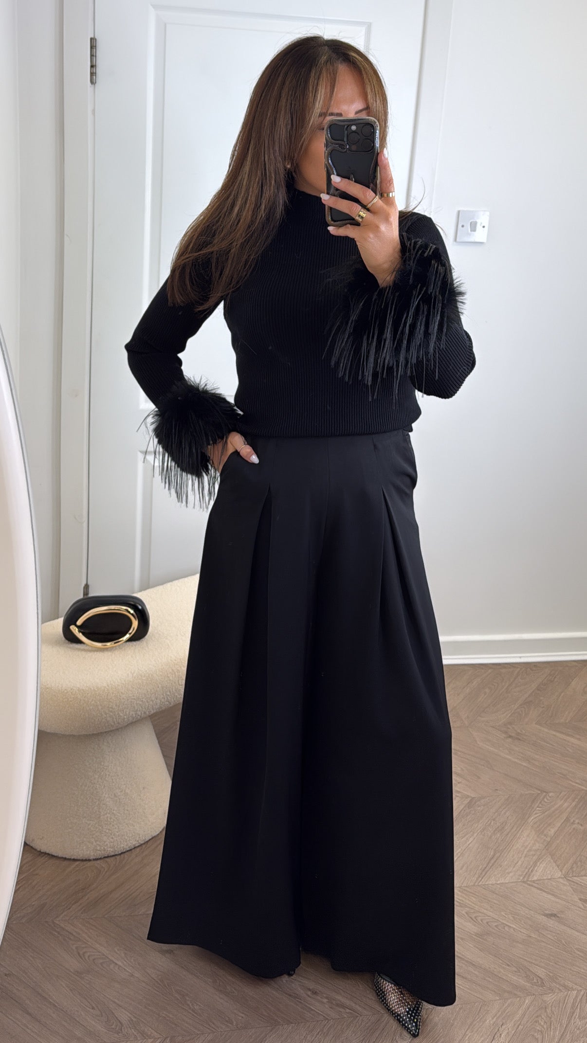 CORA black high waist wide leg trousers