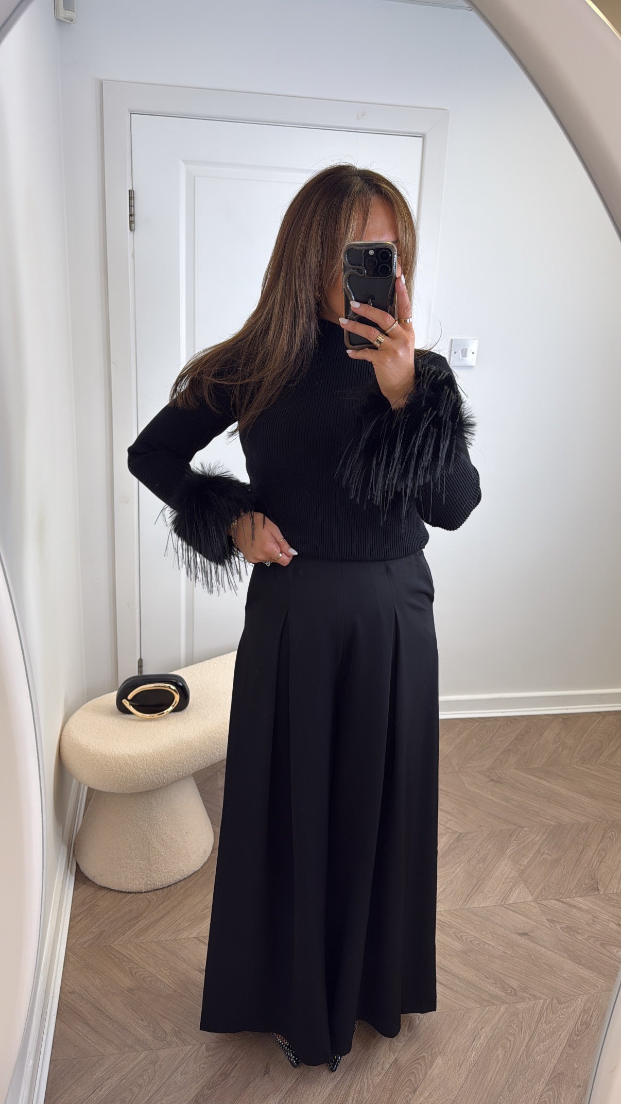 CORA black high waist wide leg trousers