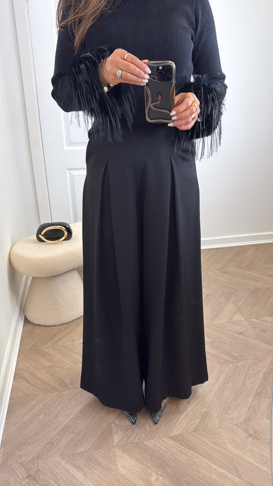 CORA black high waist wide leg trousers