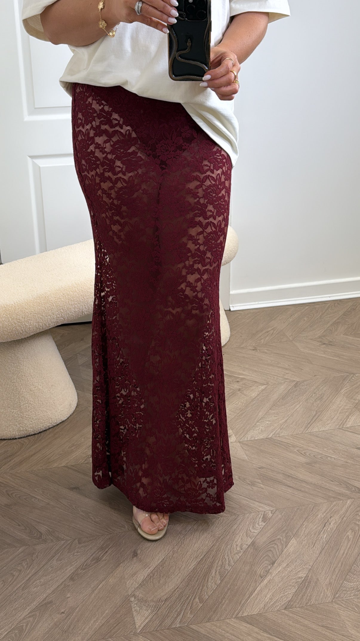 LACEY burgundy lace maxi skirt