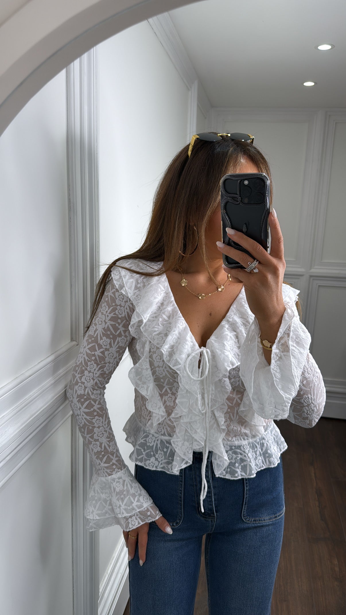 JENNI white lace ruffle crop top