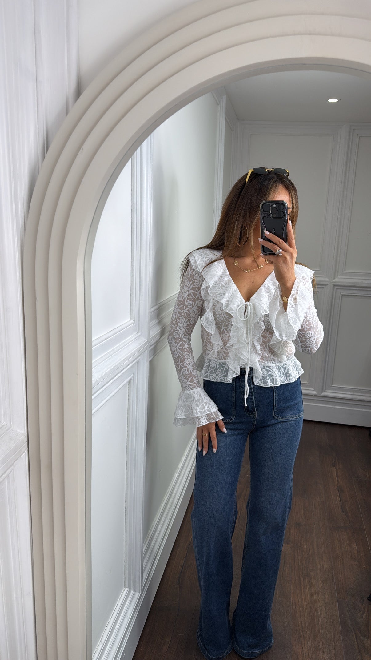 JENNI white lace ruffle crop top
