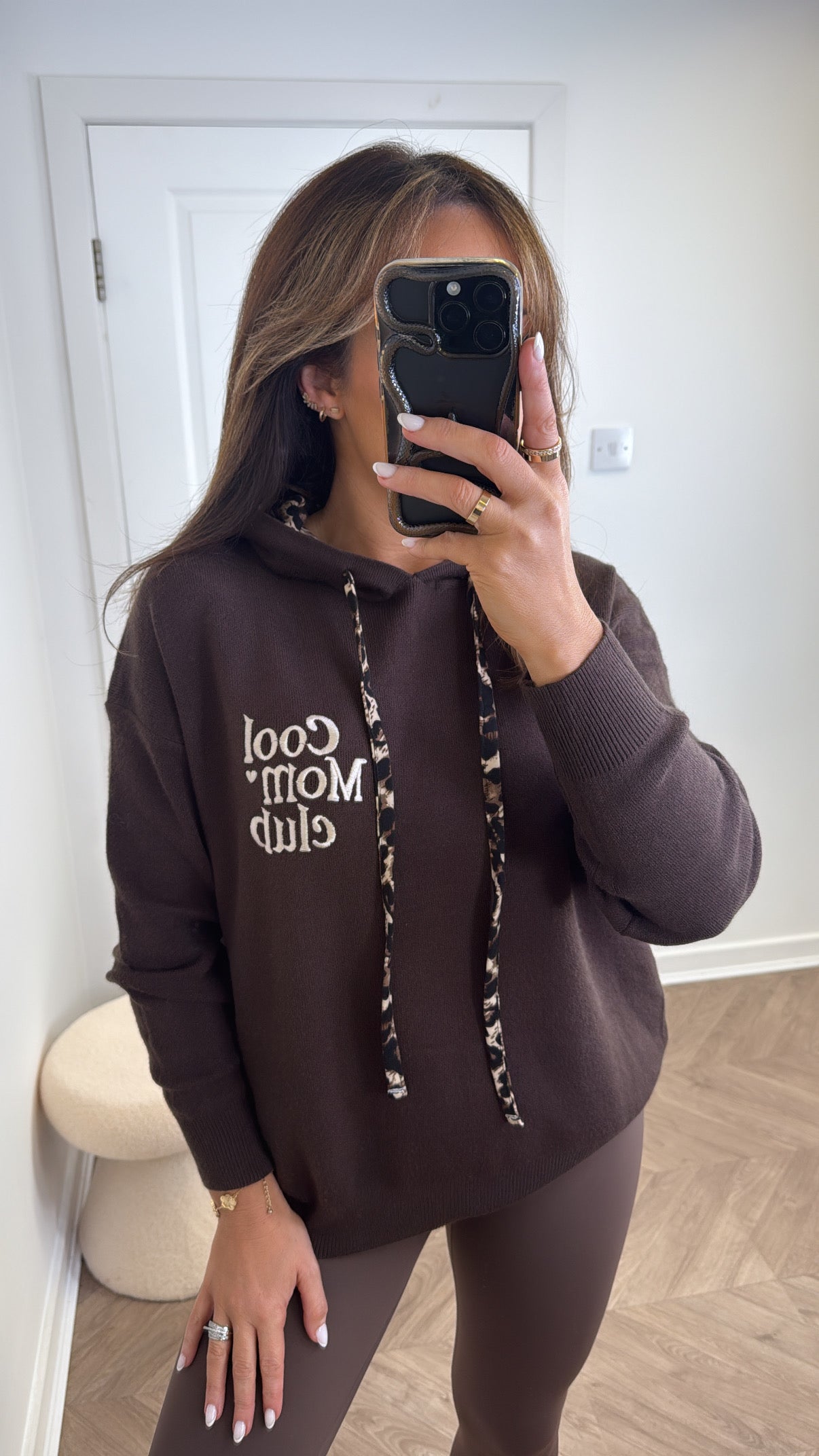 SCARLETT brown logo fine knit hoody