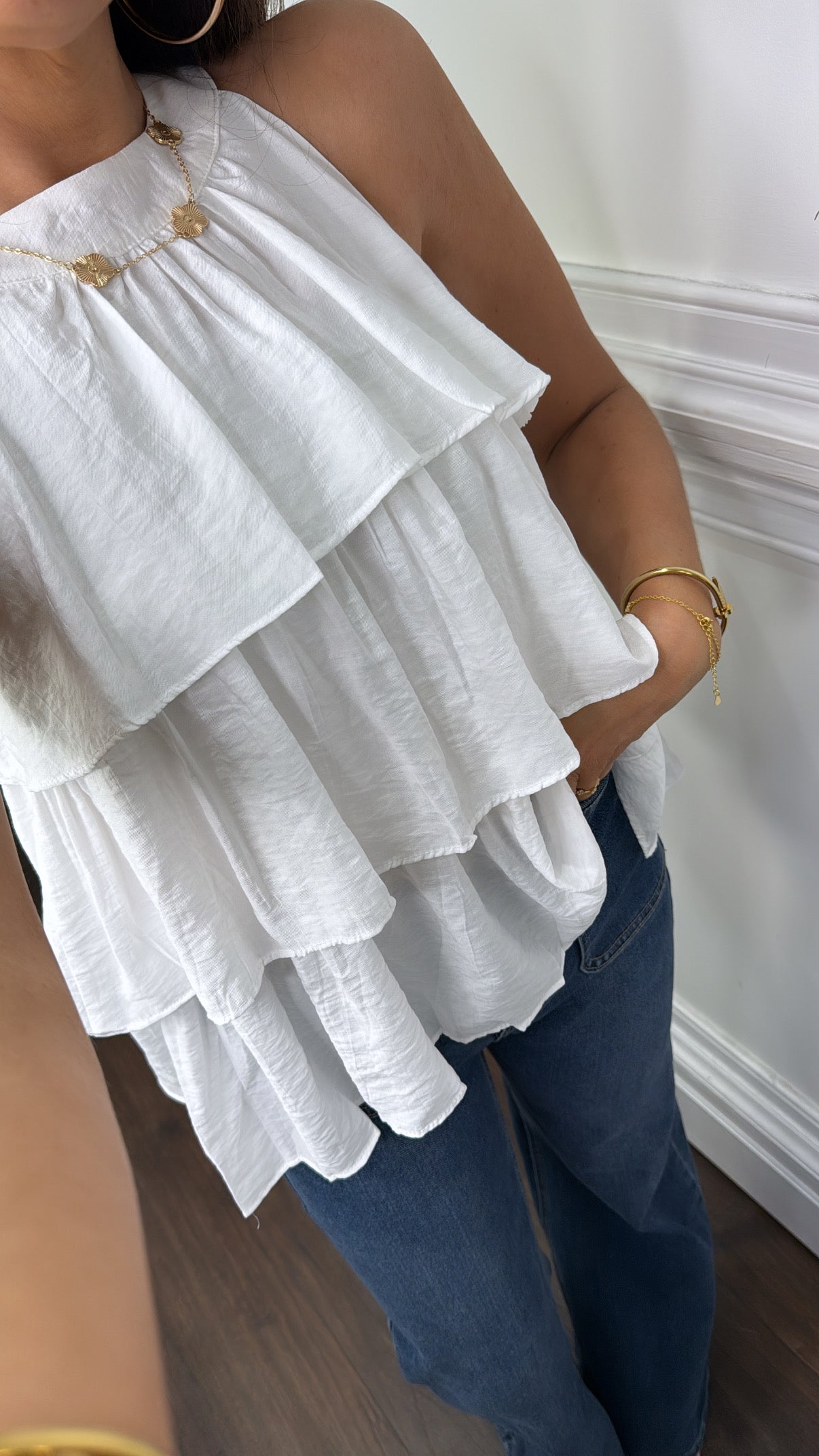 MIA white ruffle top