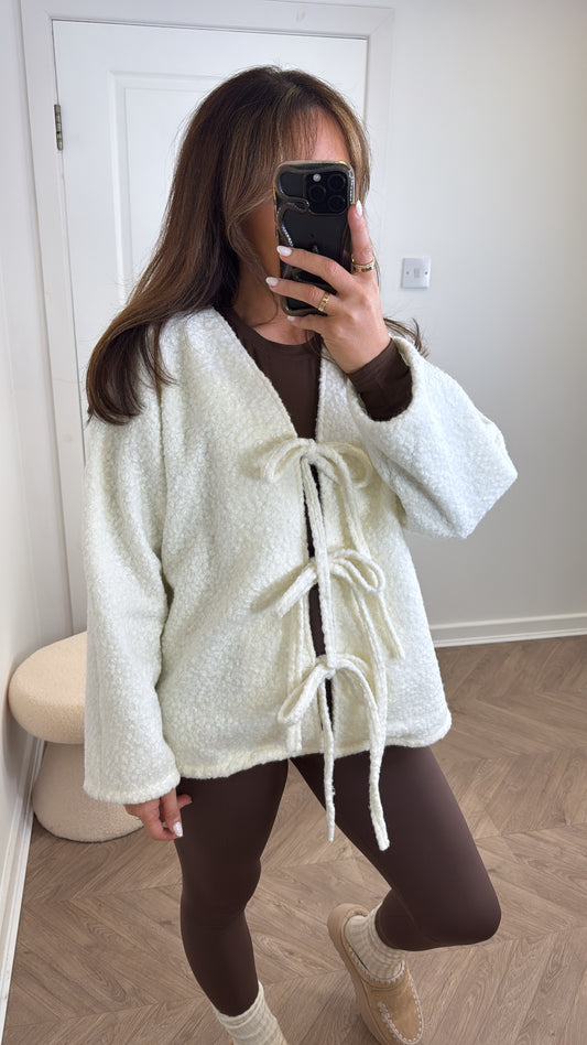 ANGELINE cream soft tie detail cardigan