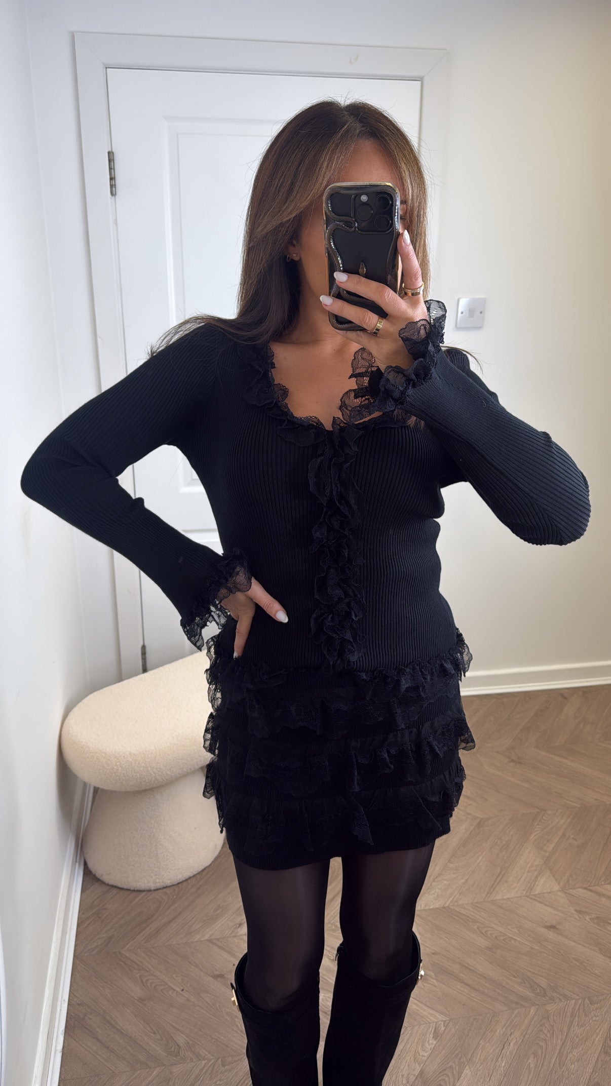 ANNALISE black with lace detail top and skirt co-ord
