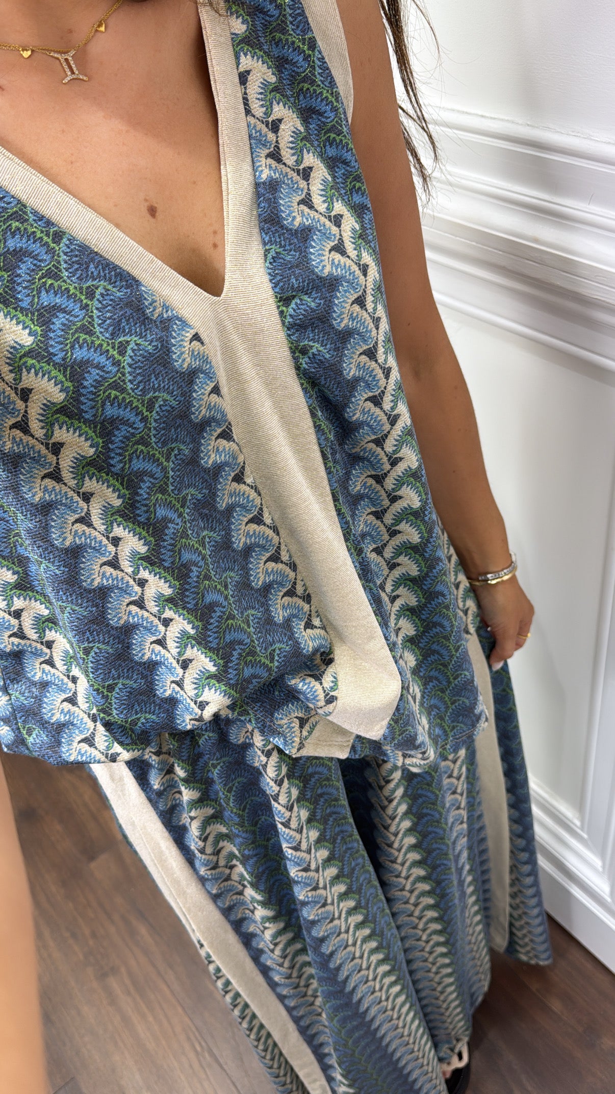 PELLA blue printed contrast trouser co-ord