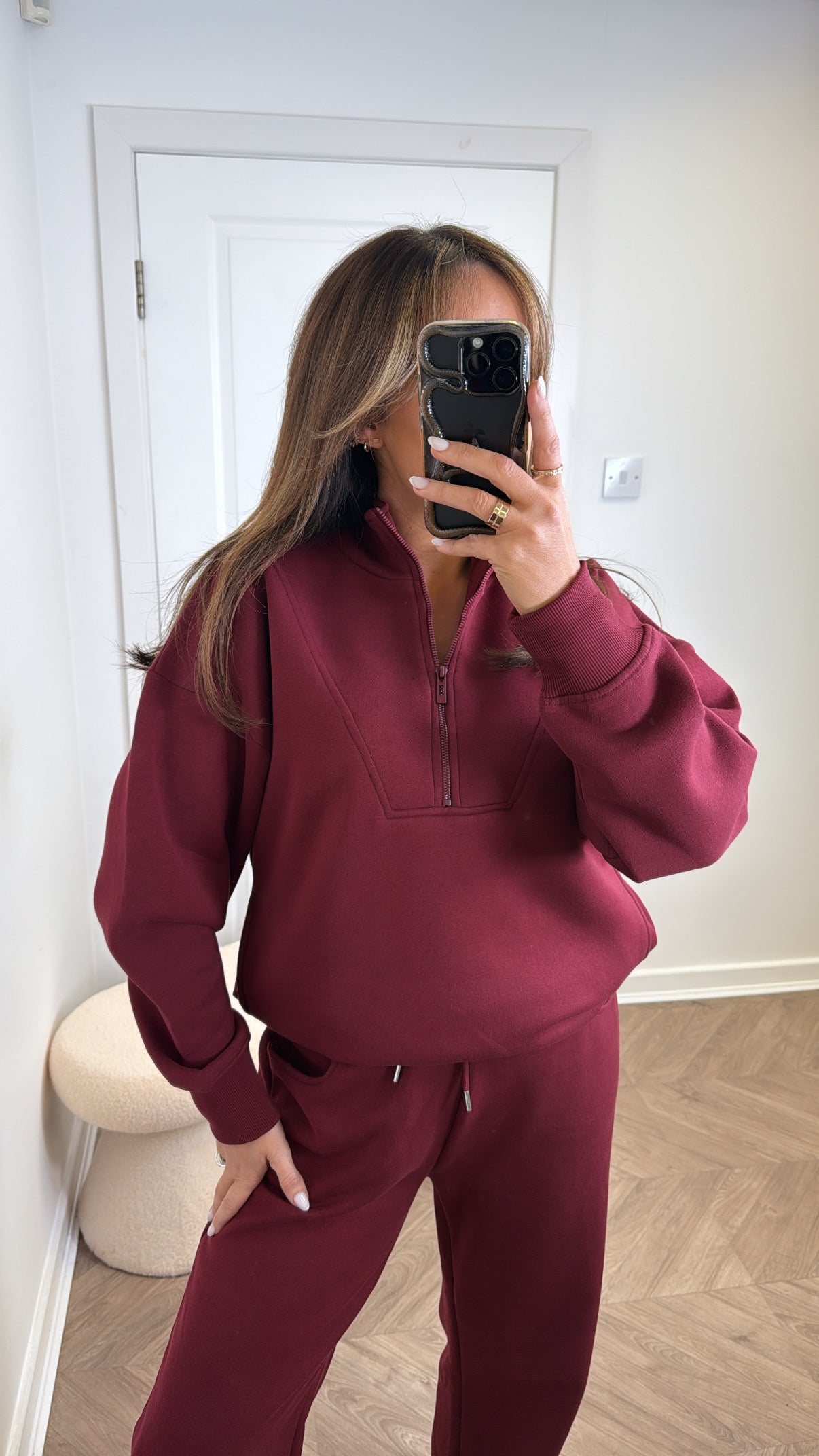 MAYA burgundy half zip sweatshirt and joggers tracksuit