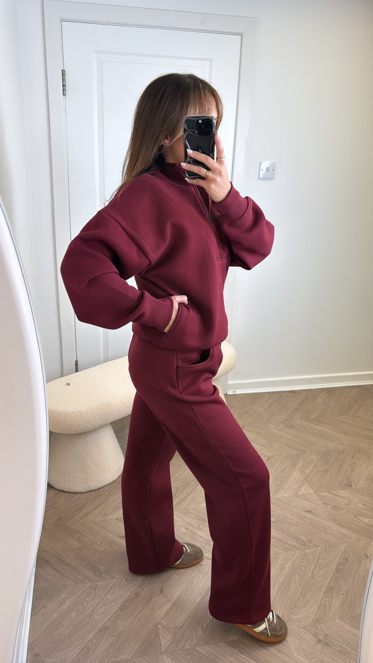 MAYA burgundy half zip sweatshirt and joggers tracksuit
