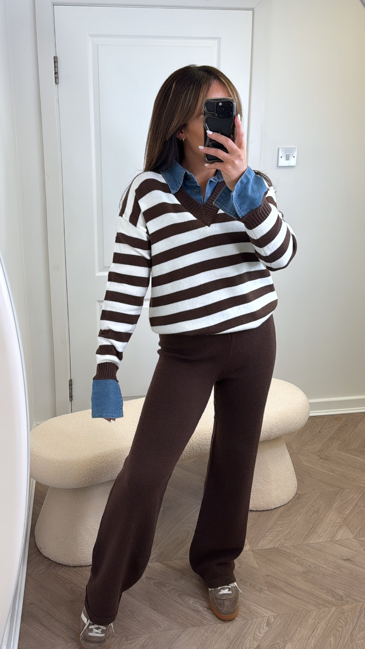 KRISTEN brown stripe knitted top and trousers co-ord