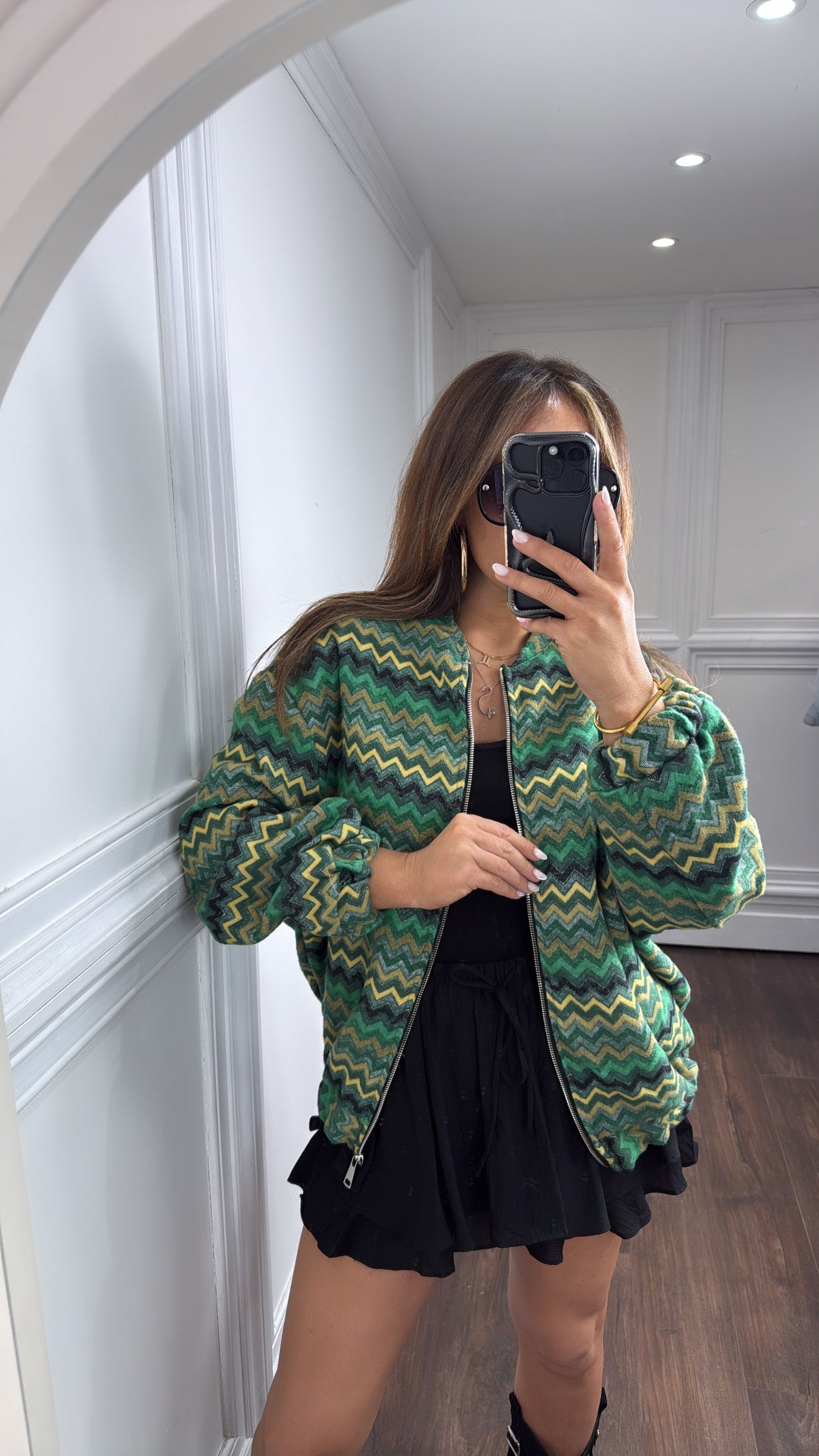 CLEO green printed oversize bomber jacket