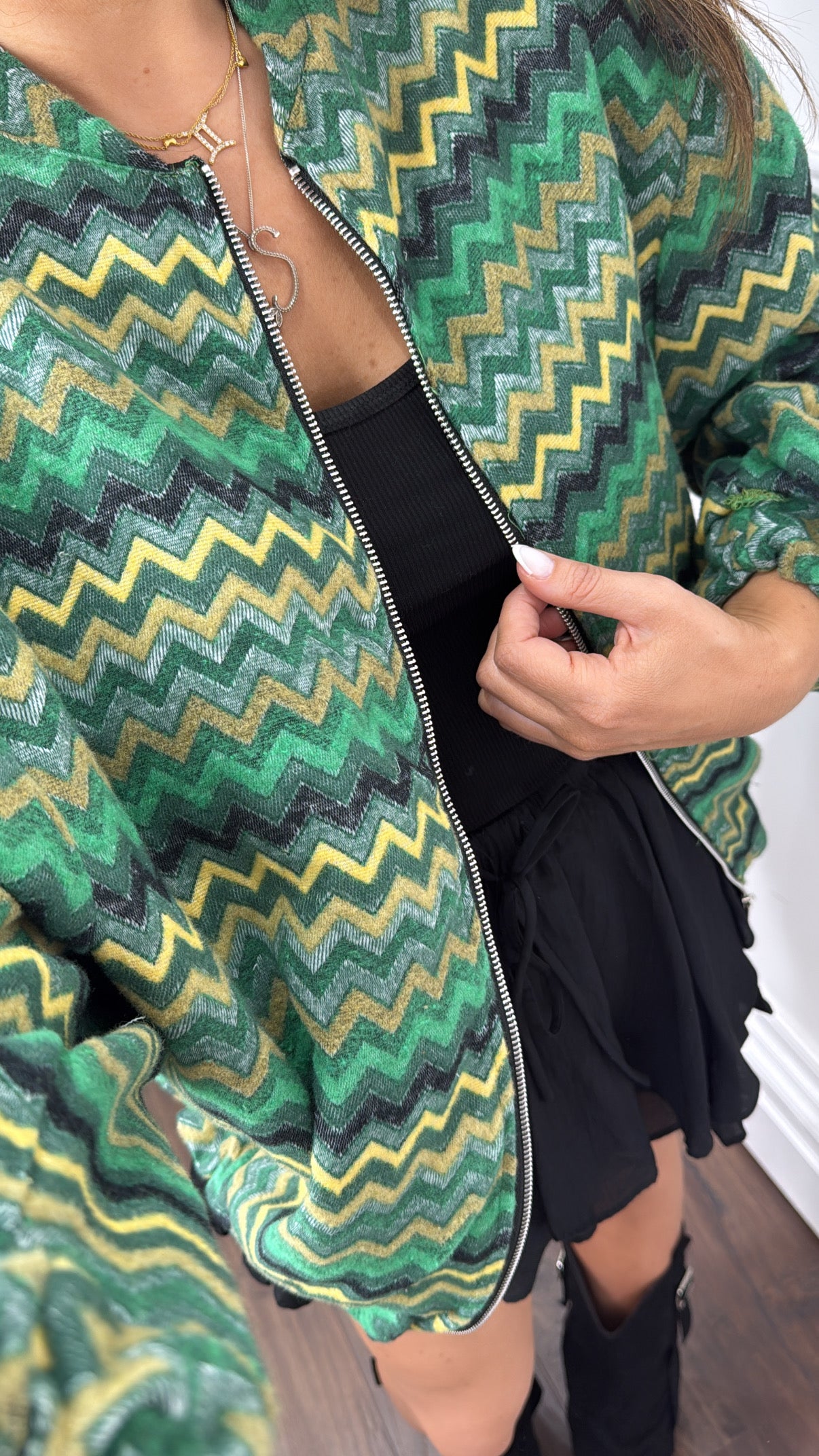CLEO green printed oversize bomber jacket