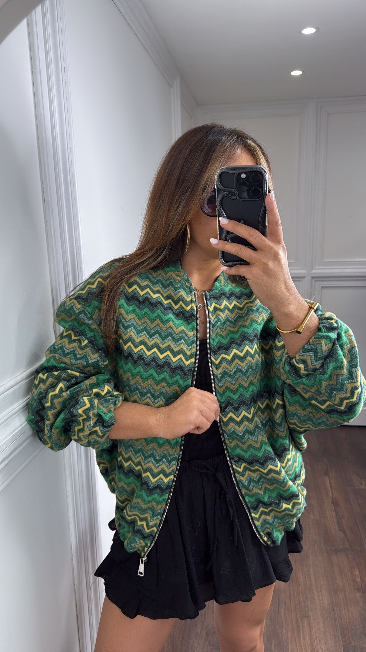 CLEO green printed oversize bomber jacket