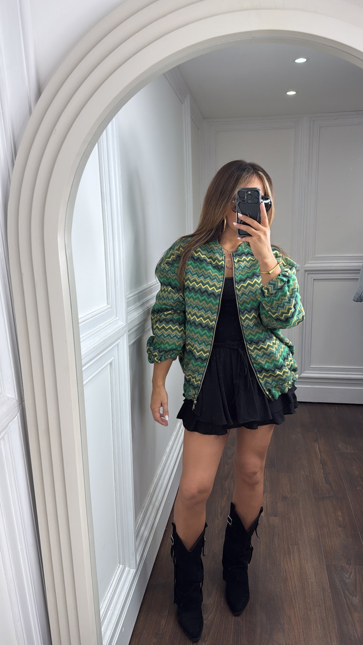 CLEO green printed oversize bomber jacket