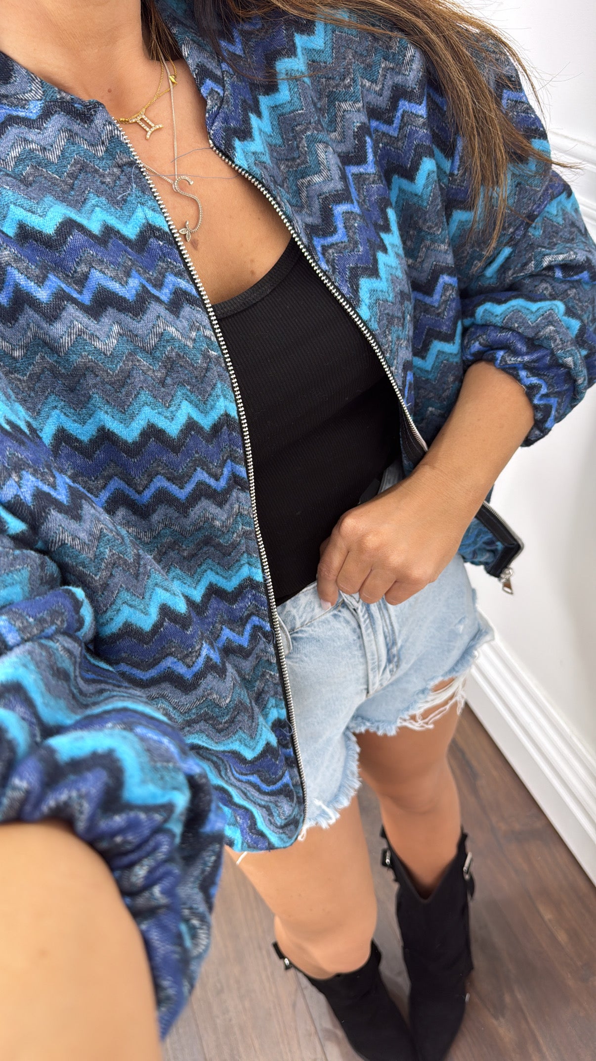 CLEO blue printed oversize bomber jacket