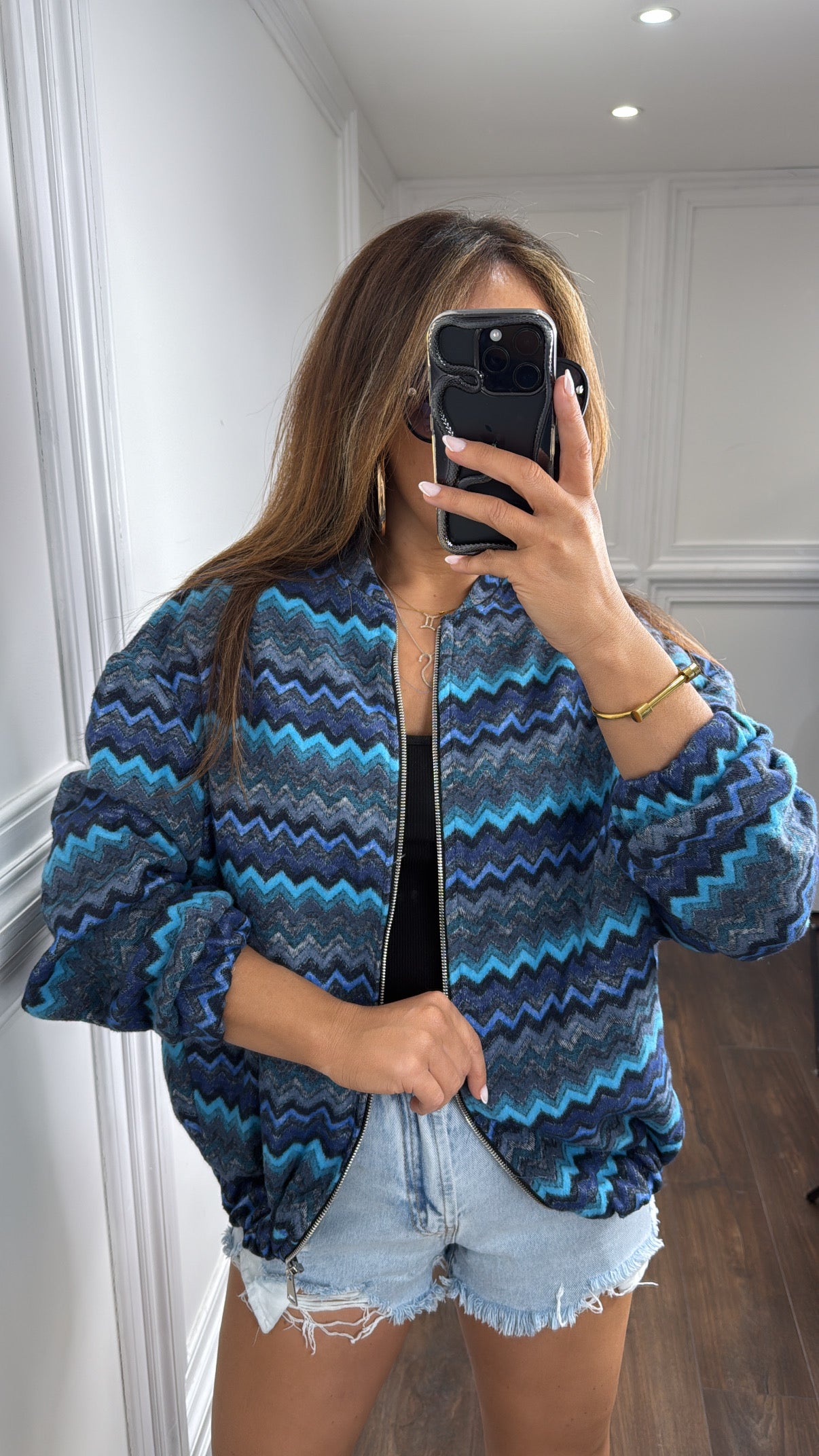 CLEO blue printed oversize bomber jacket