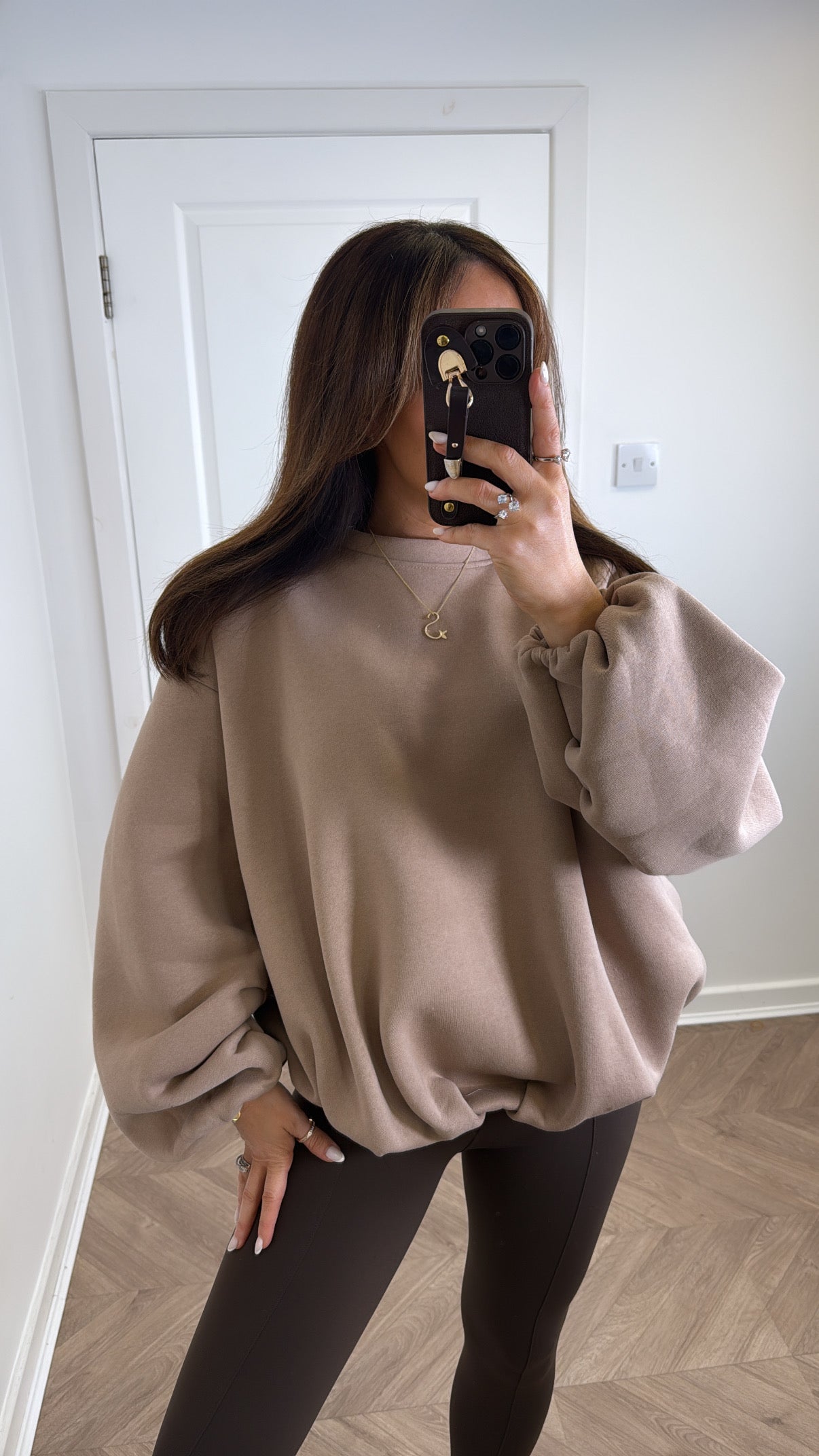CARA mocha bubble hem sweatshirt