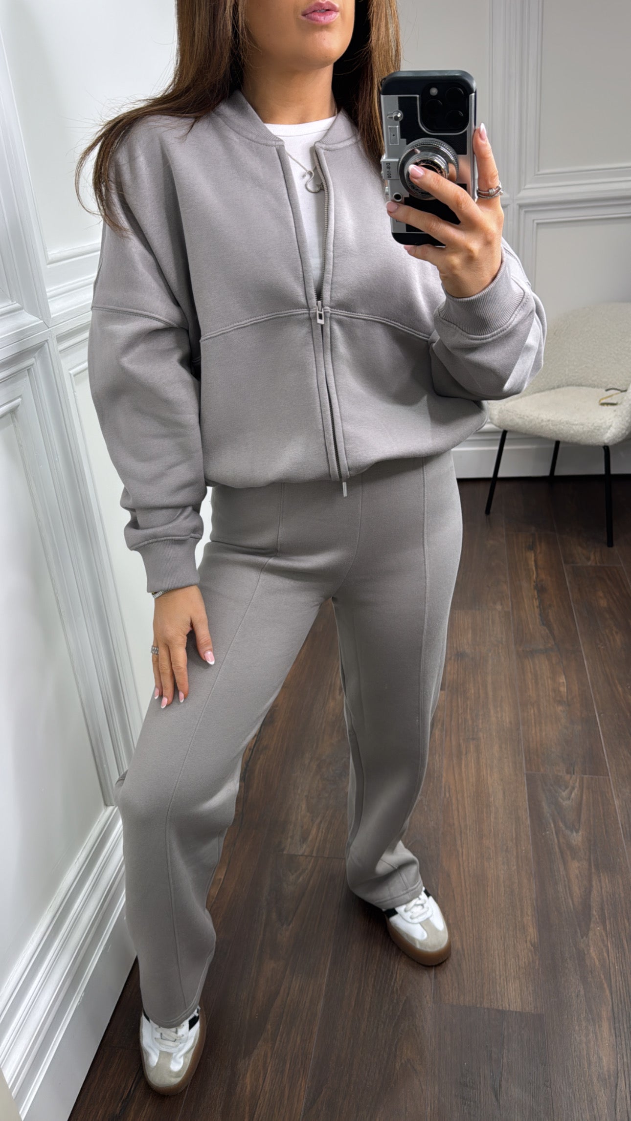 ELLEN dove grey bomber jacket and trouser lounge set