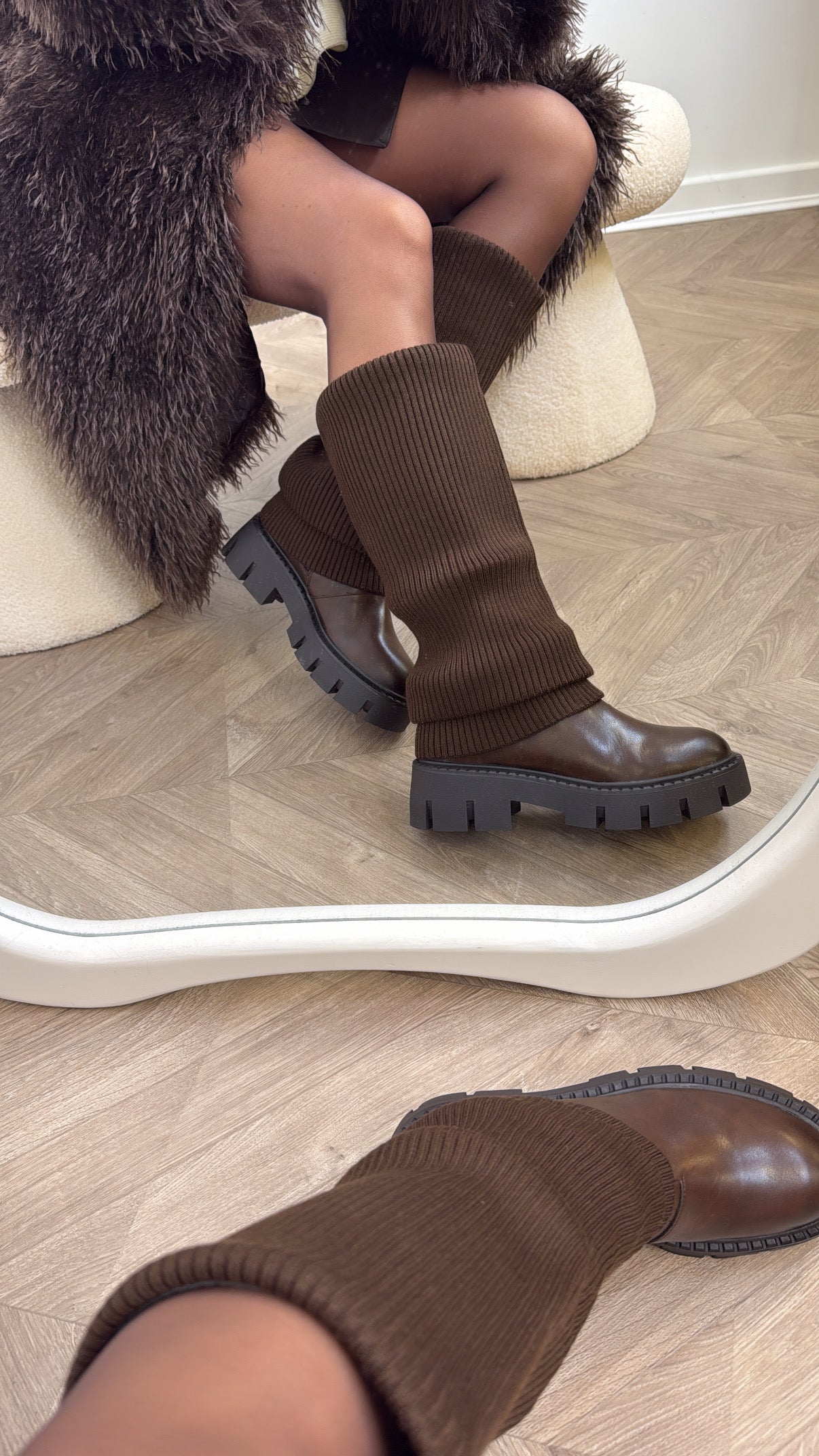 DANNI brown fold down knitted boots