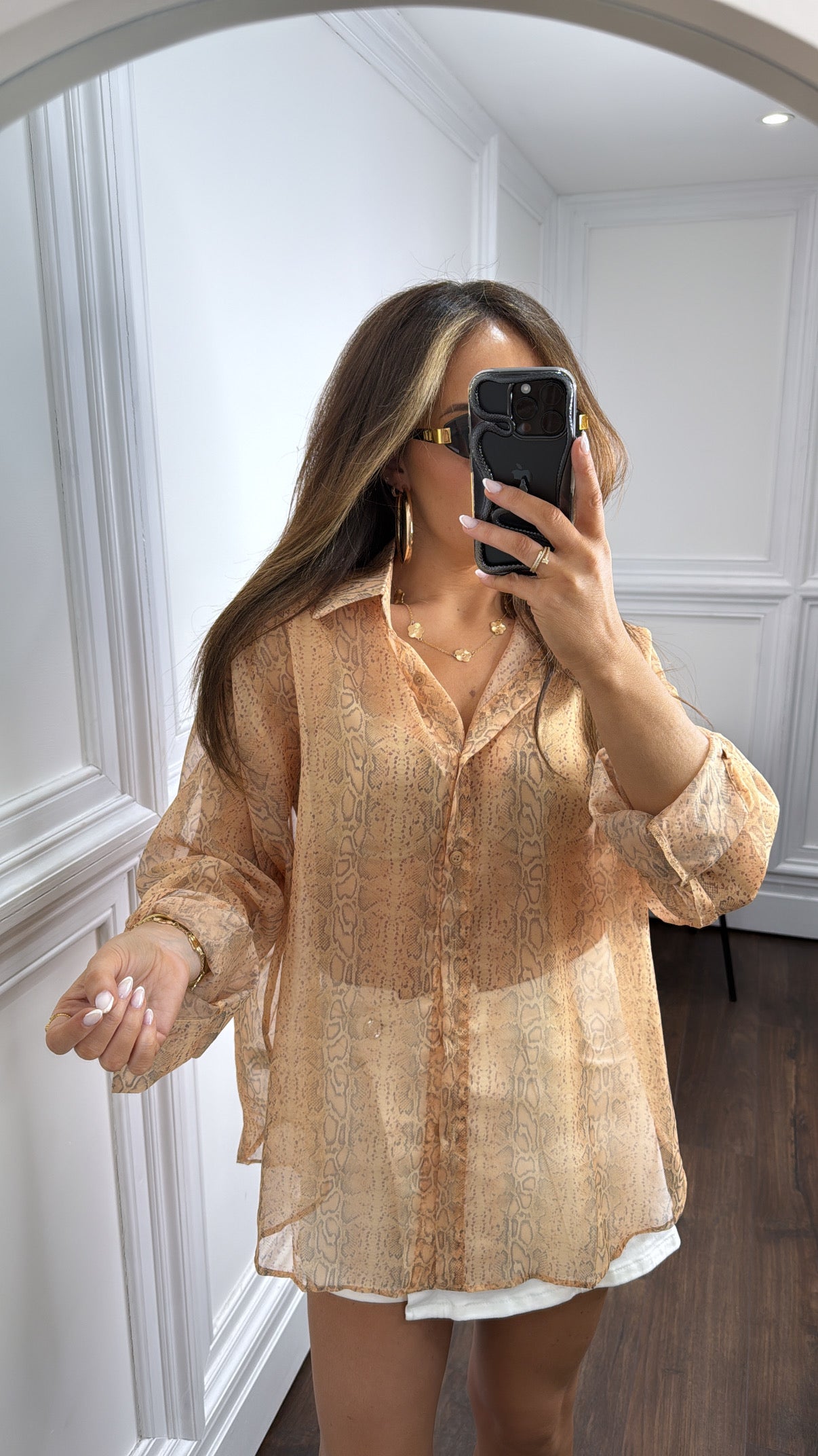 SUZANNE snake print sheer blouse