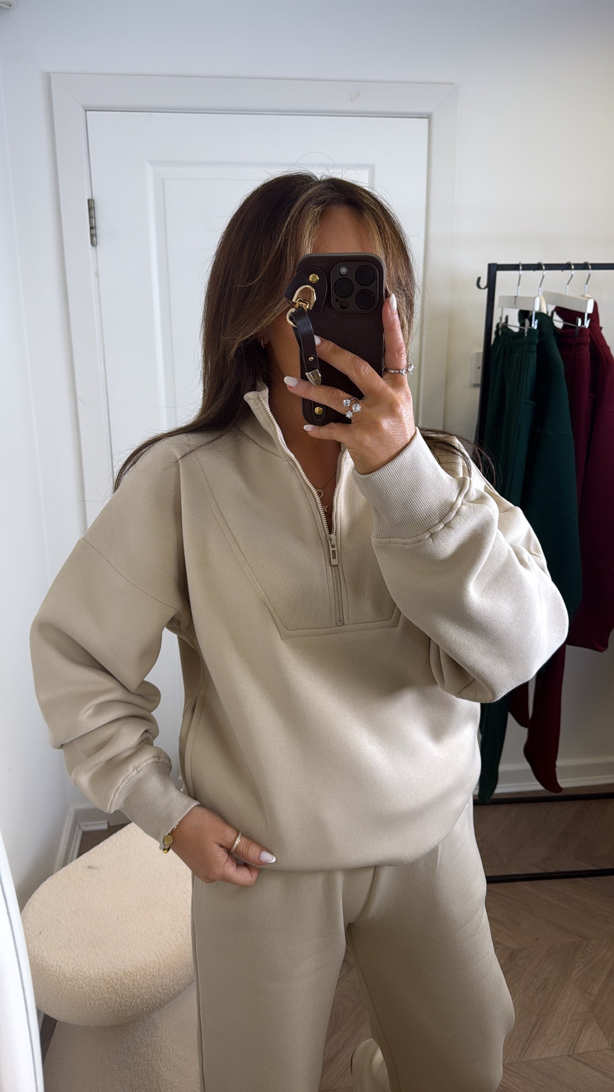 MAYA beige half zip sweatshirt and joggers tracksuit