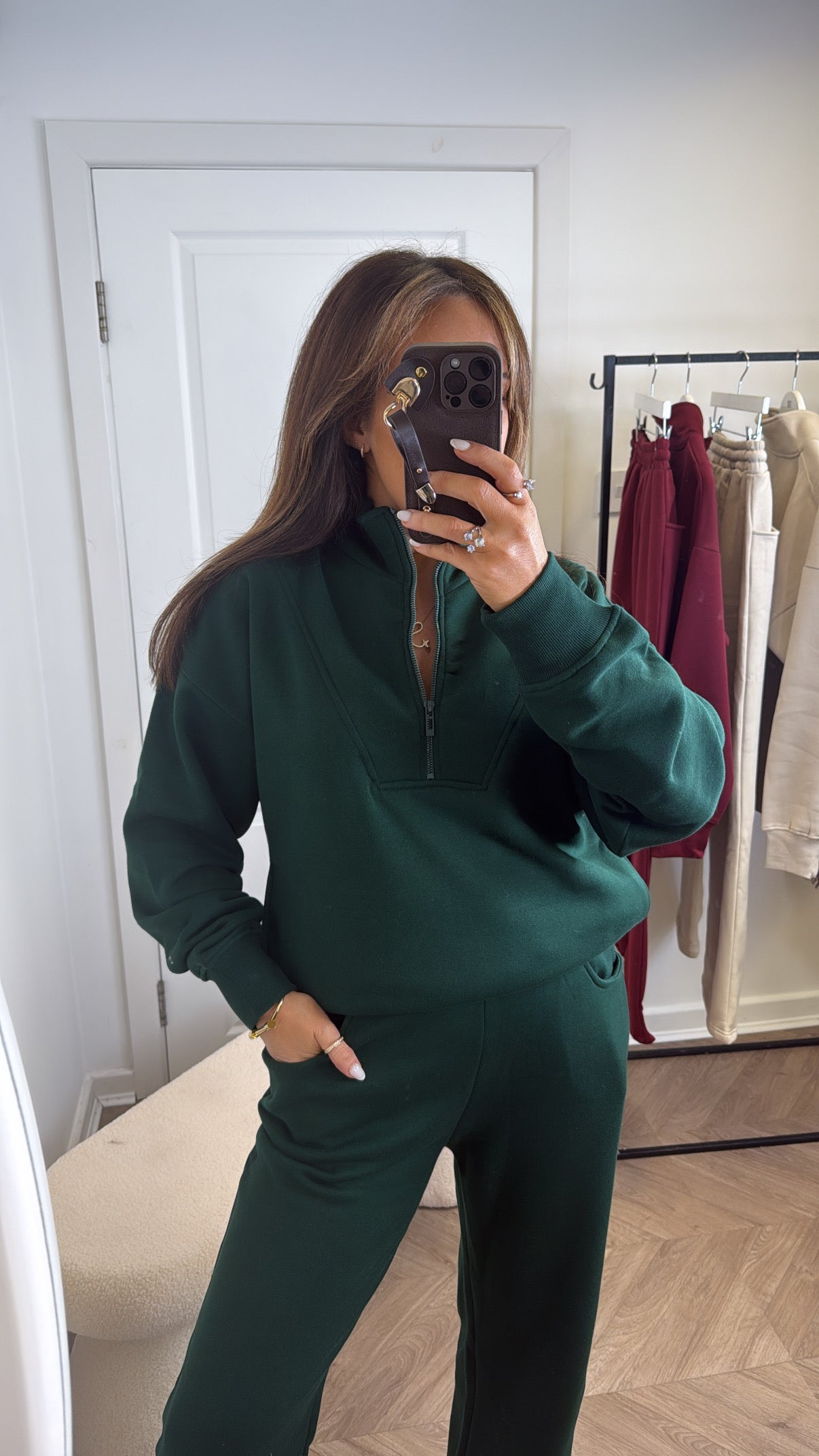 MAYA forest green half zip sweatshirt and joggers tracksuit