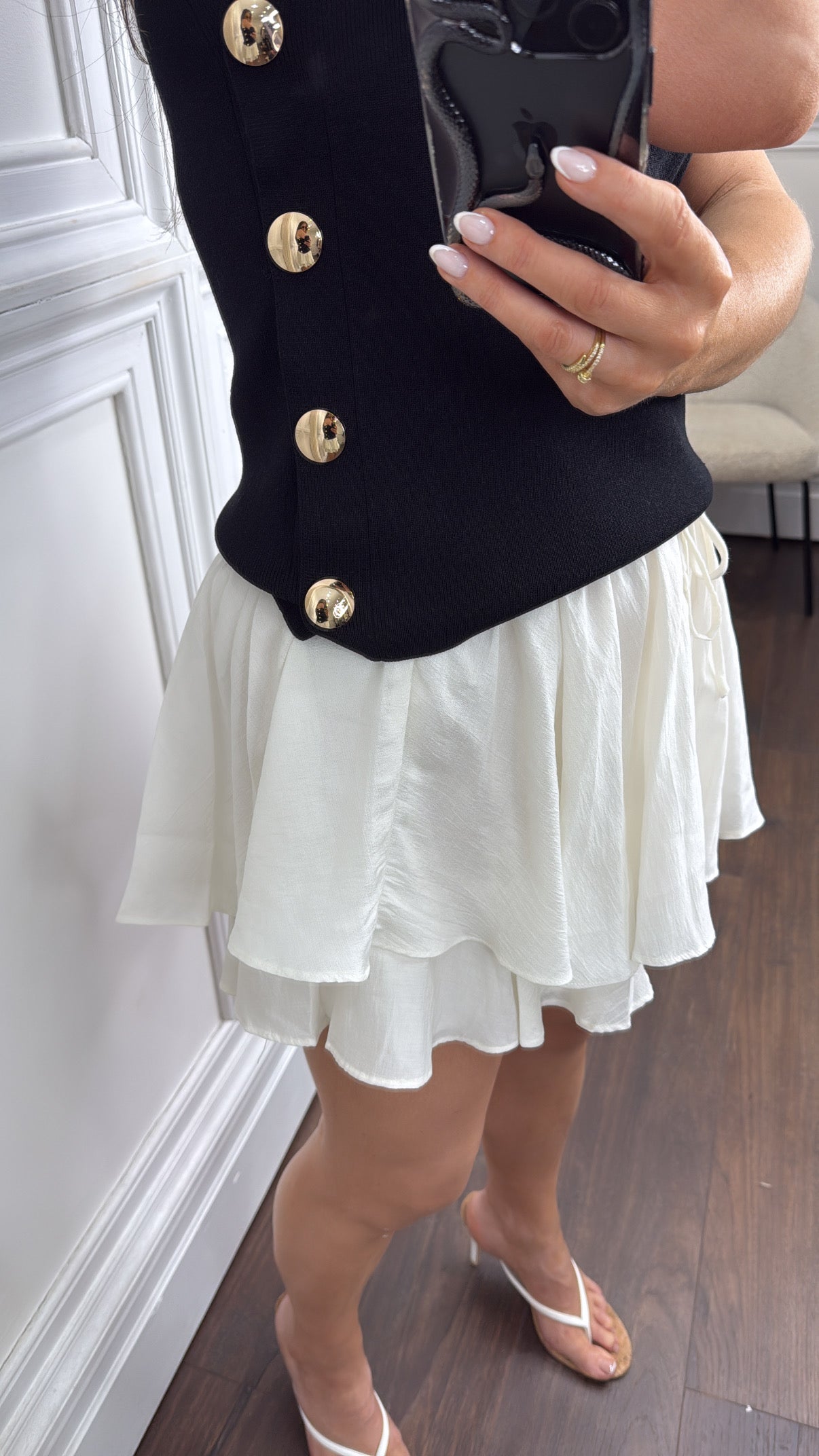 FIONA black fine knit gold button top