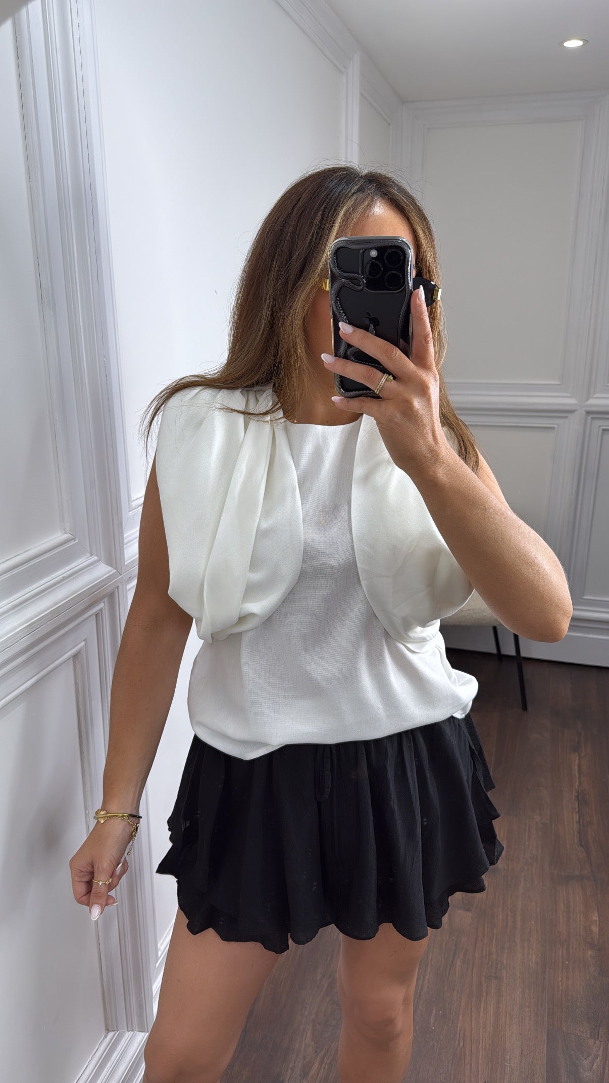 IVY cream linen look drape detail top