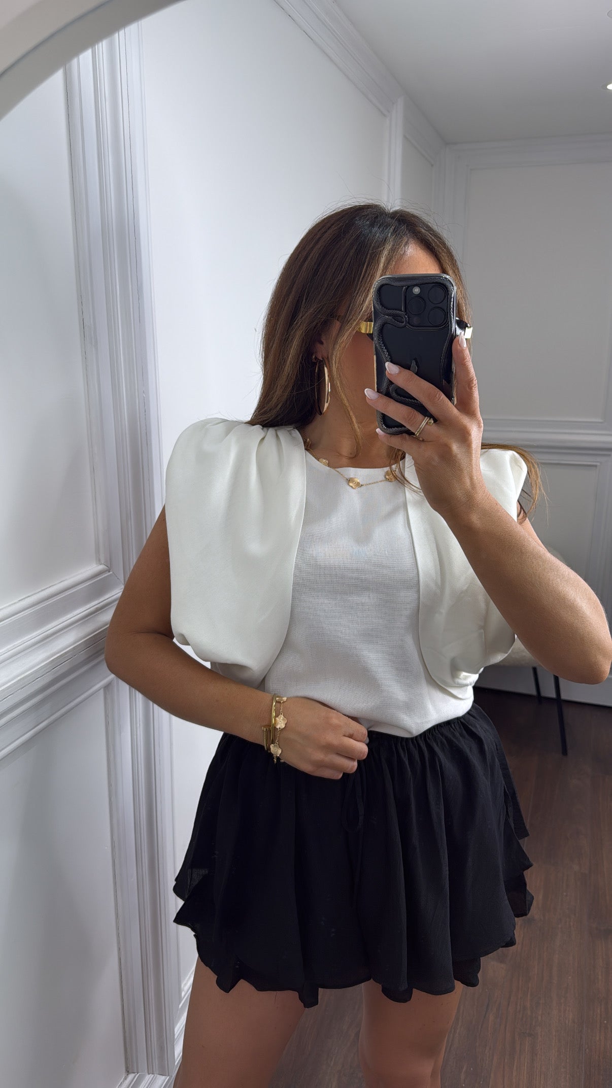 IVY cream linen look drape detail top