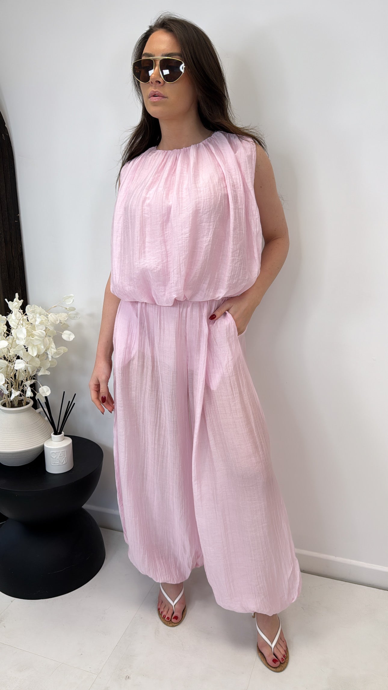 LILLY pink crepe balloon trousers co-ord