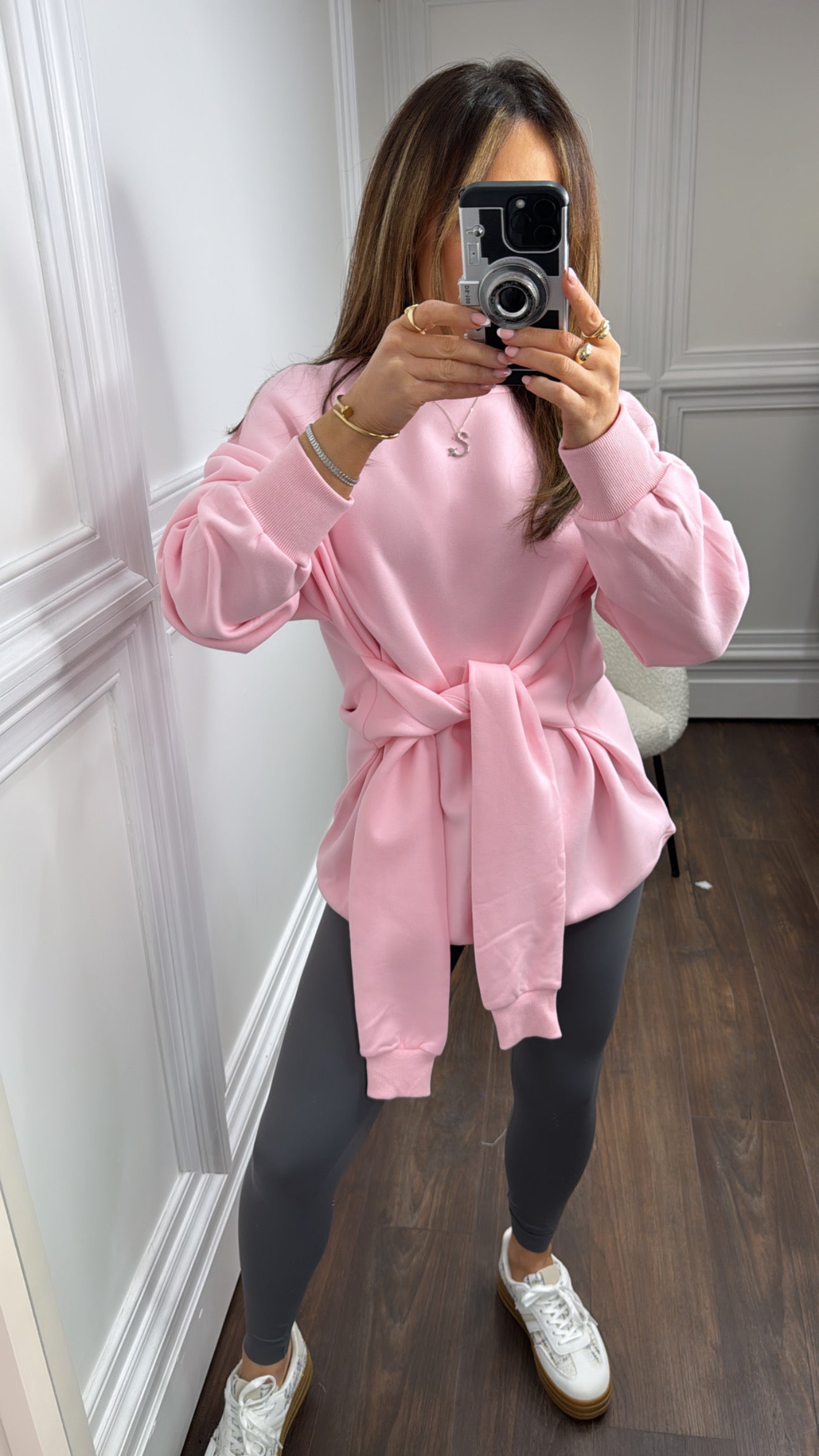 TAMMY pink tie sleeve sweatshirt