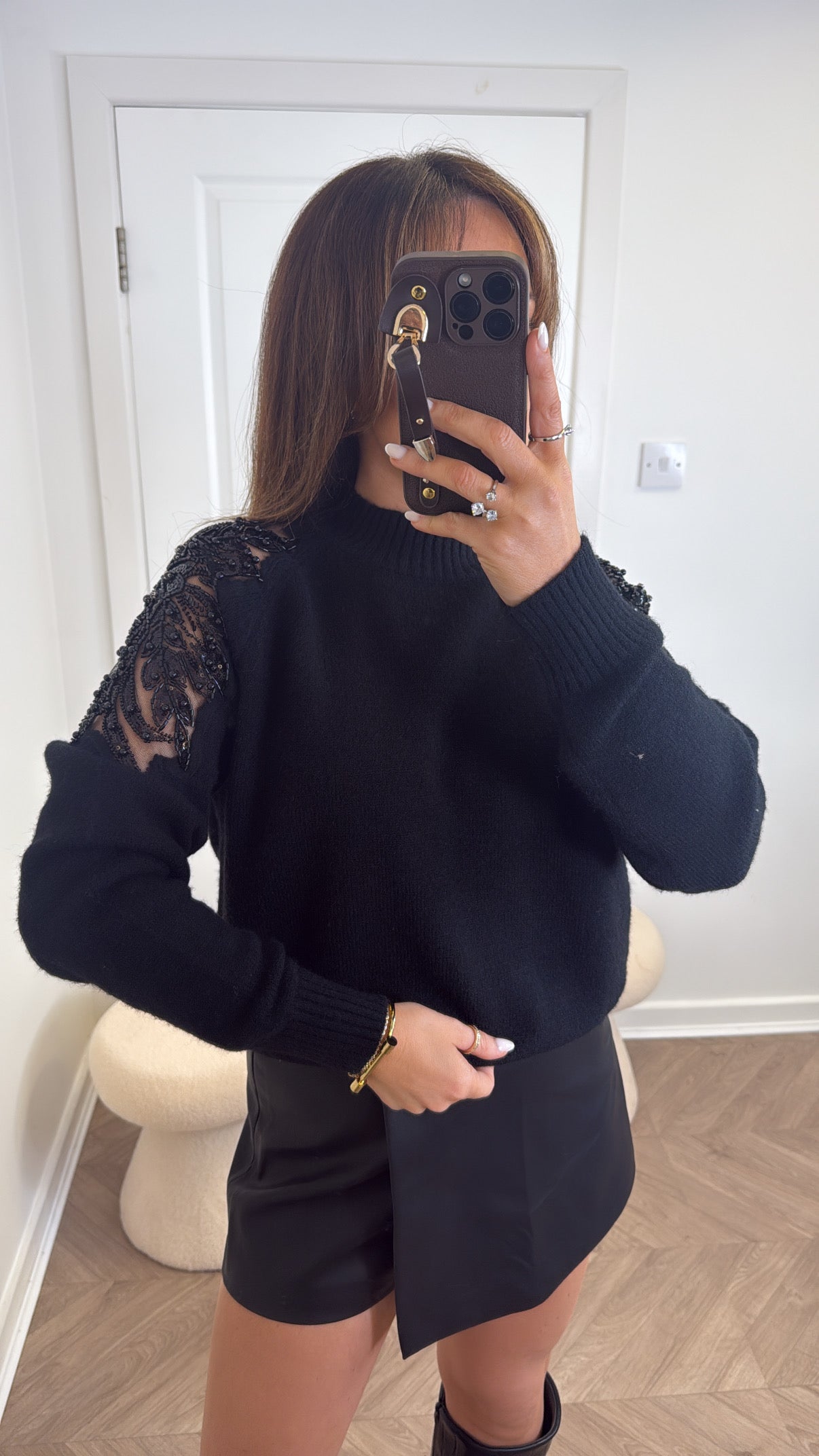 ALIYAH black jumper with embellished sleeves