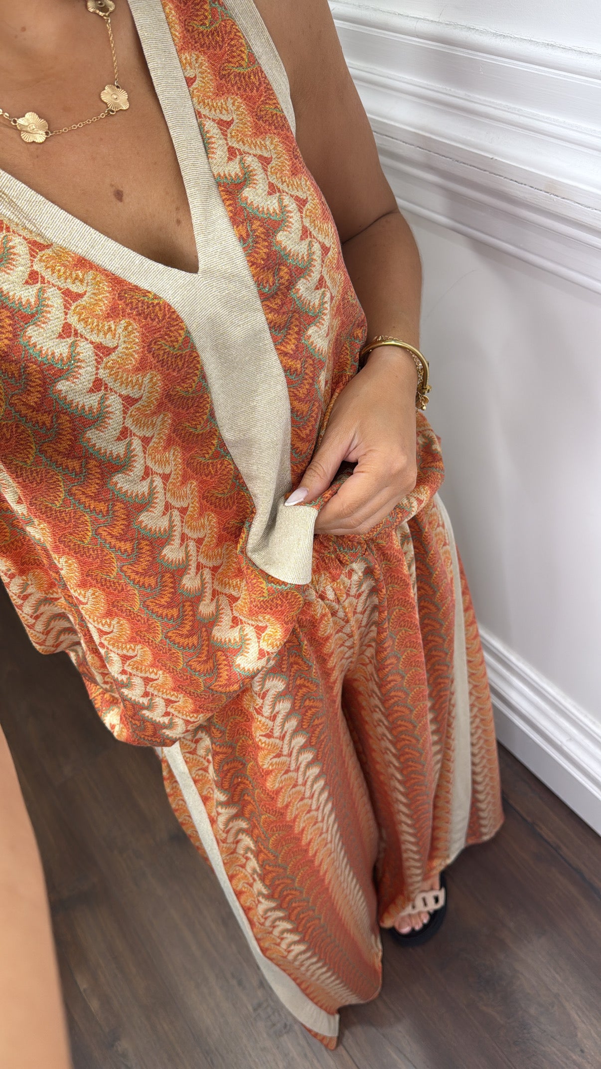 PELLA orange printed contrast trouser co-ord