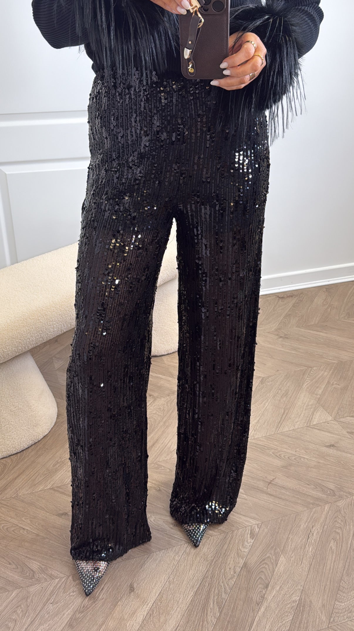TIANA black sequin trousers