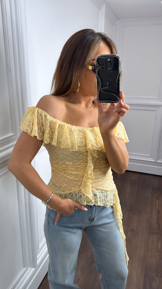 SAFFI butter yellow lace ruffle top