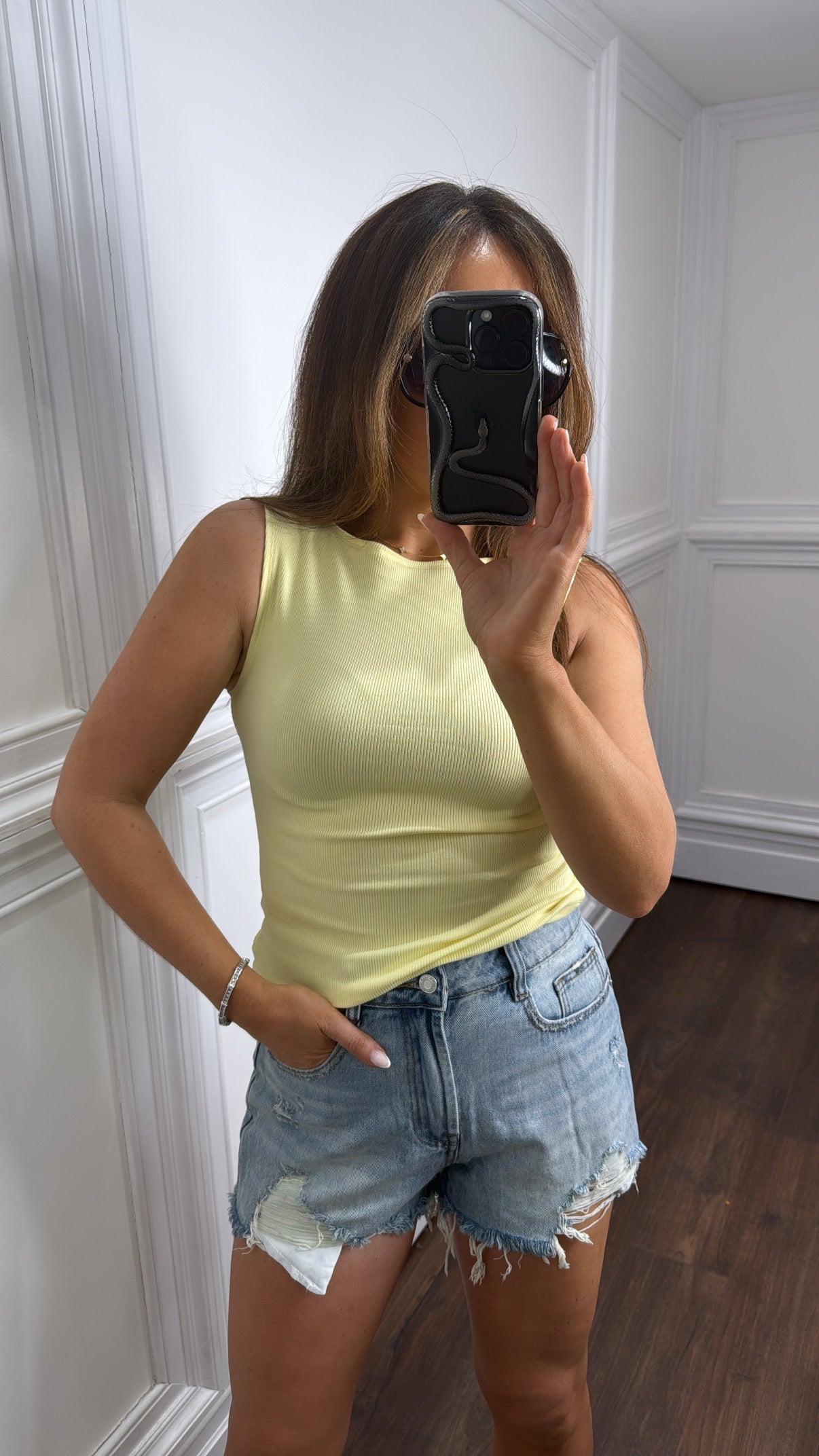 BECCI lemon basic ribbed vest top