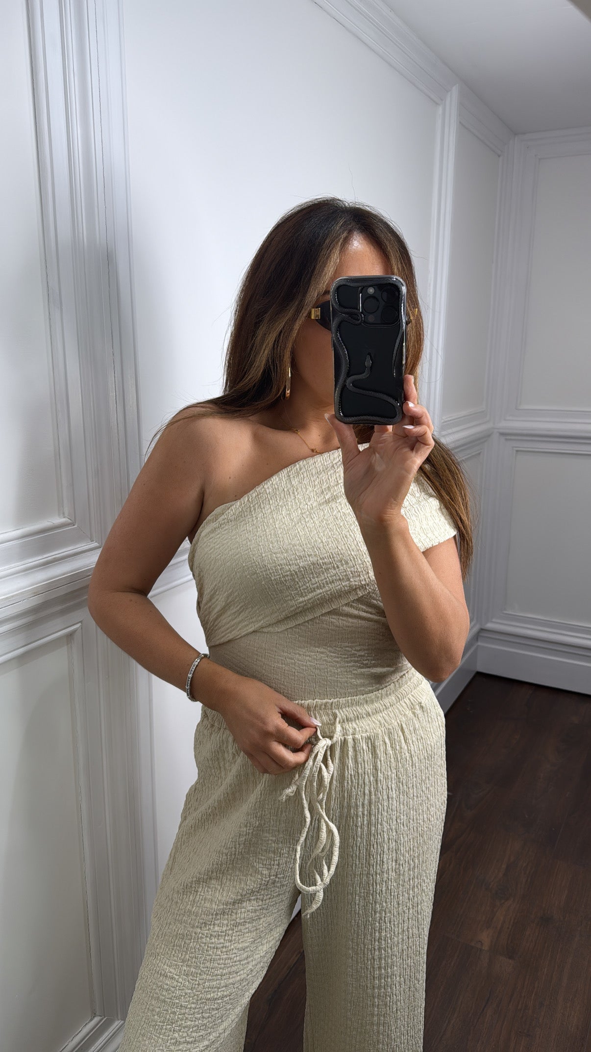 AURORA cream asymmetric crepe trouser co-ord