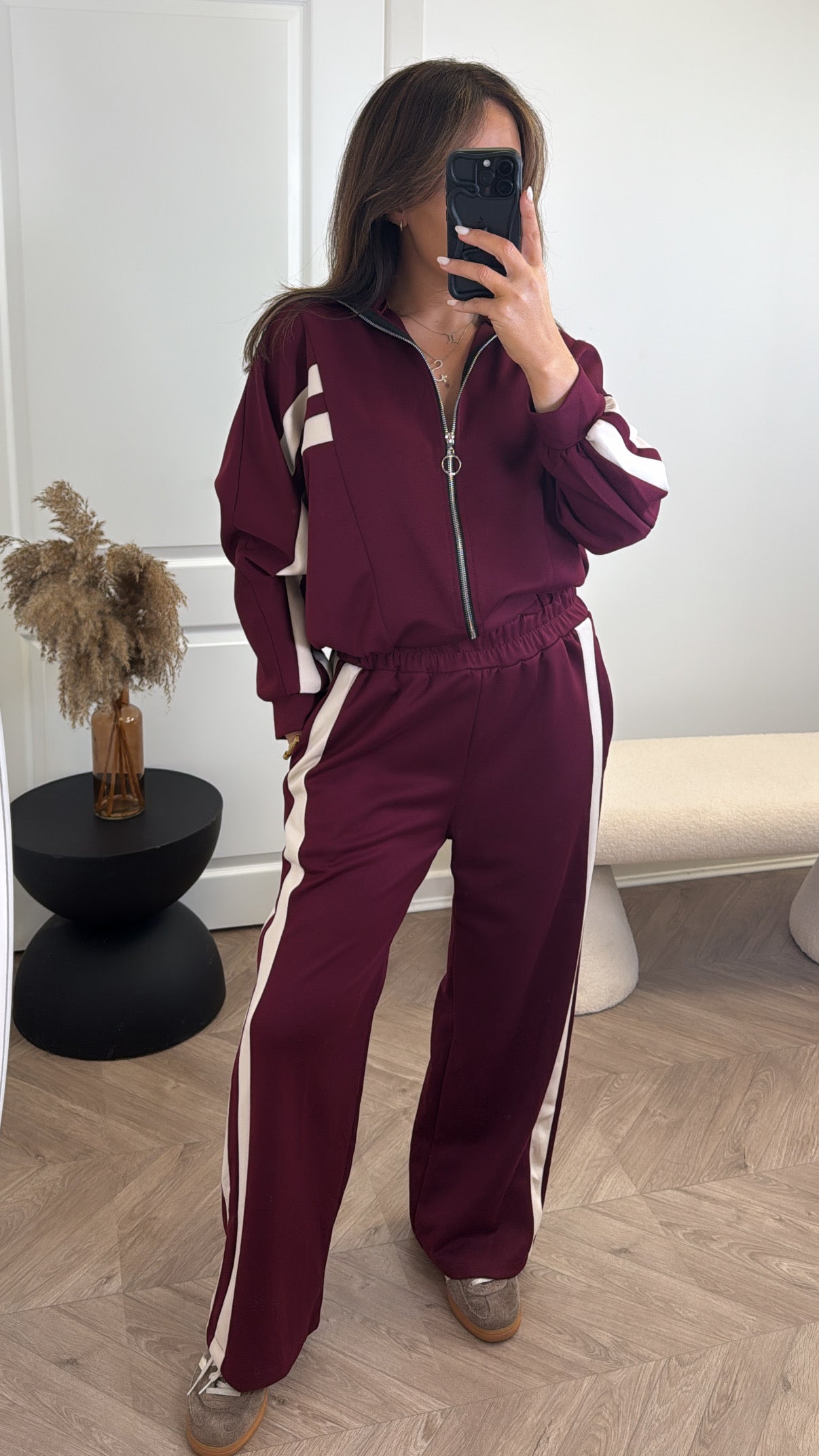 REMI burgundy contrast jacket and joggers tracksuit