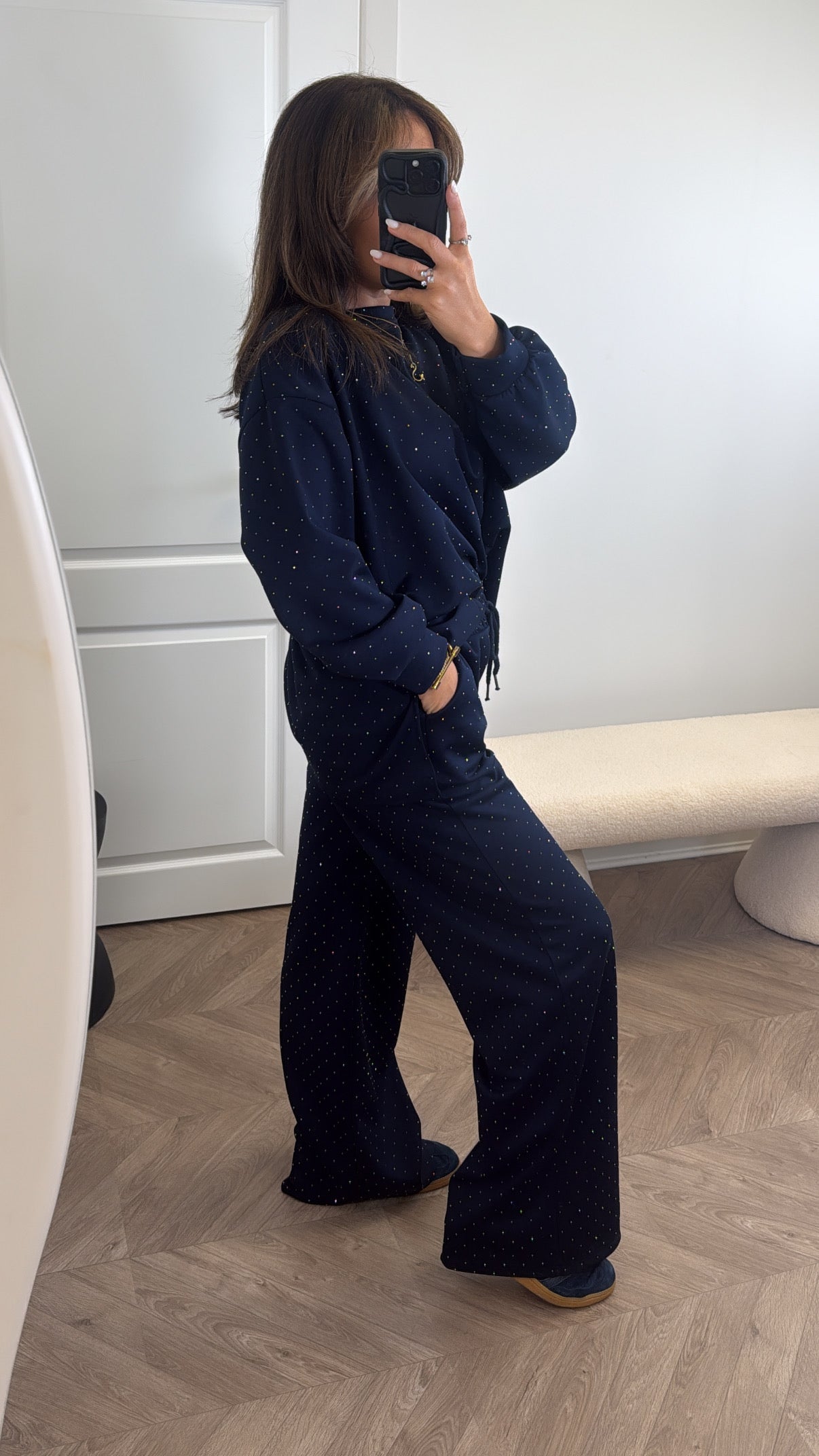 RUBY navy stud detail top and joggers co-ord