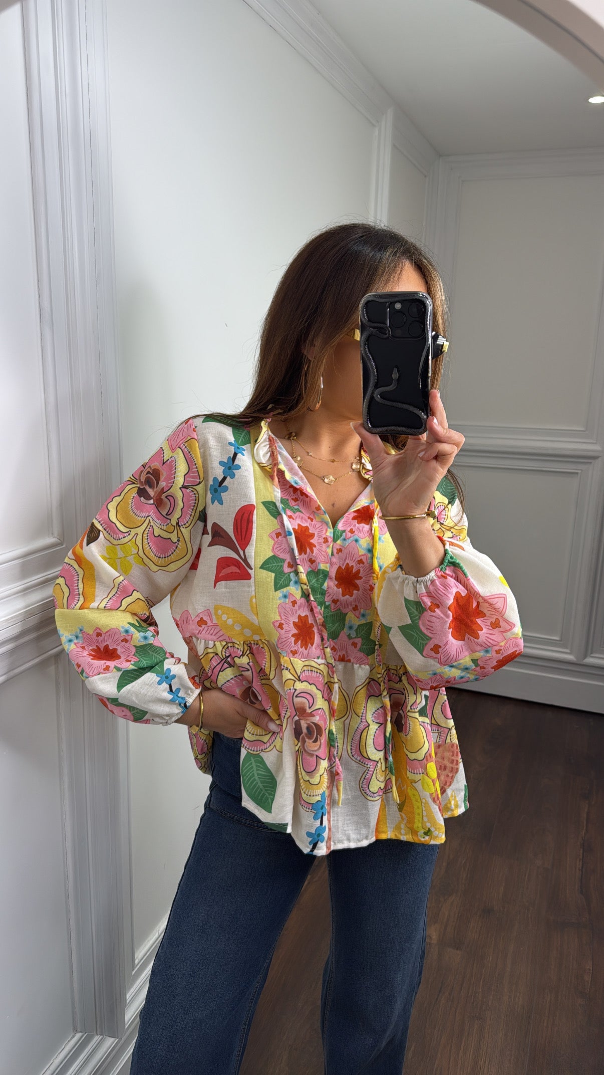 ELODIE yellow floral retro blouse