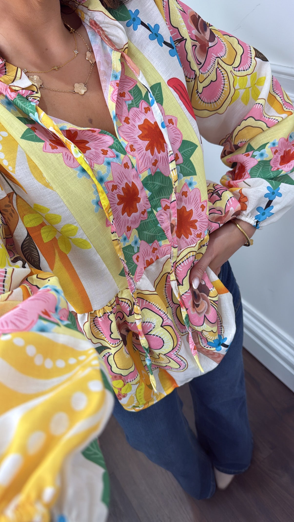 ELODIE yellow floral retro blouse