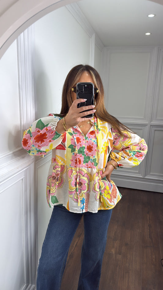 ELODIE yellow floral retro blouse